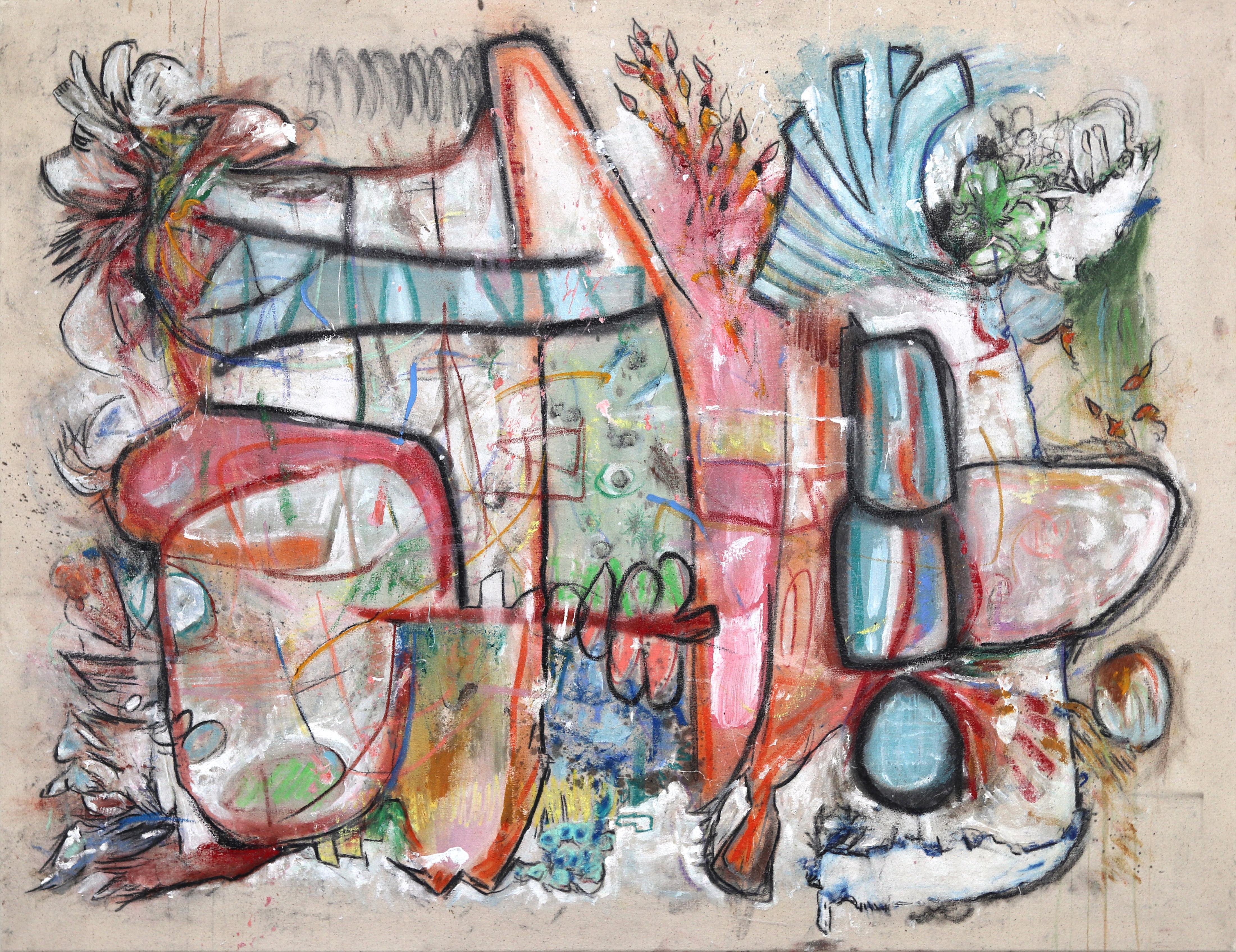 Abstract Painting di Bruce Rubenstein - La Vie Est Belle - Pittura originale dell'espressionismo astratto colorato su tela