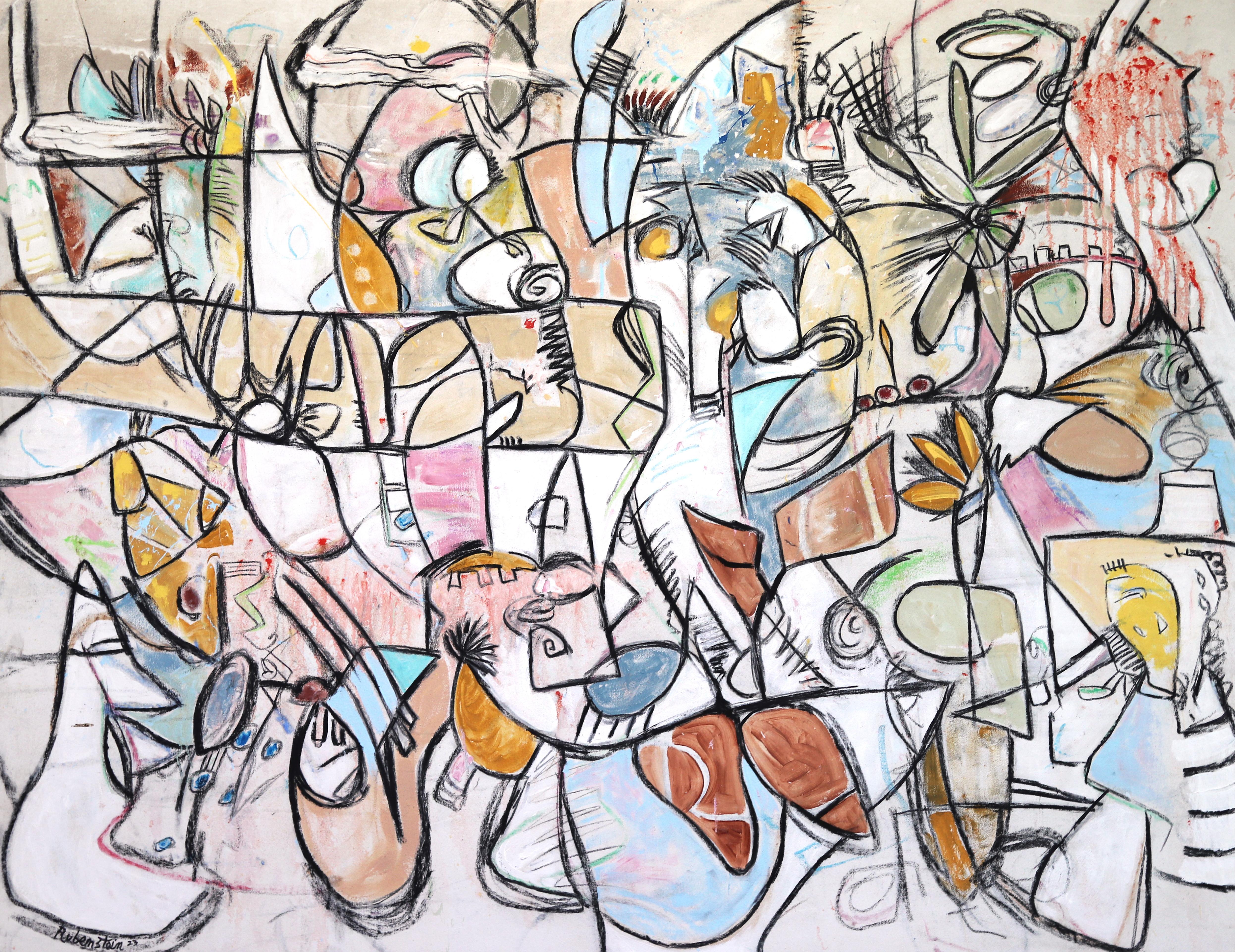 Abstract Painting Bruce Rubenstein - Le Jardin  Grande peinture originale sur toile d'expressionnisme abstrait surdimensionnée