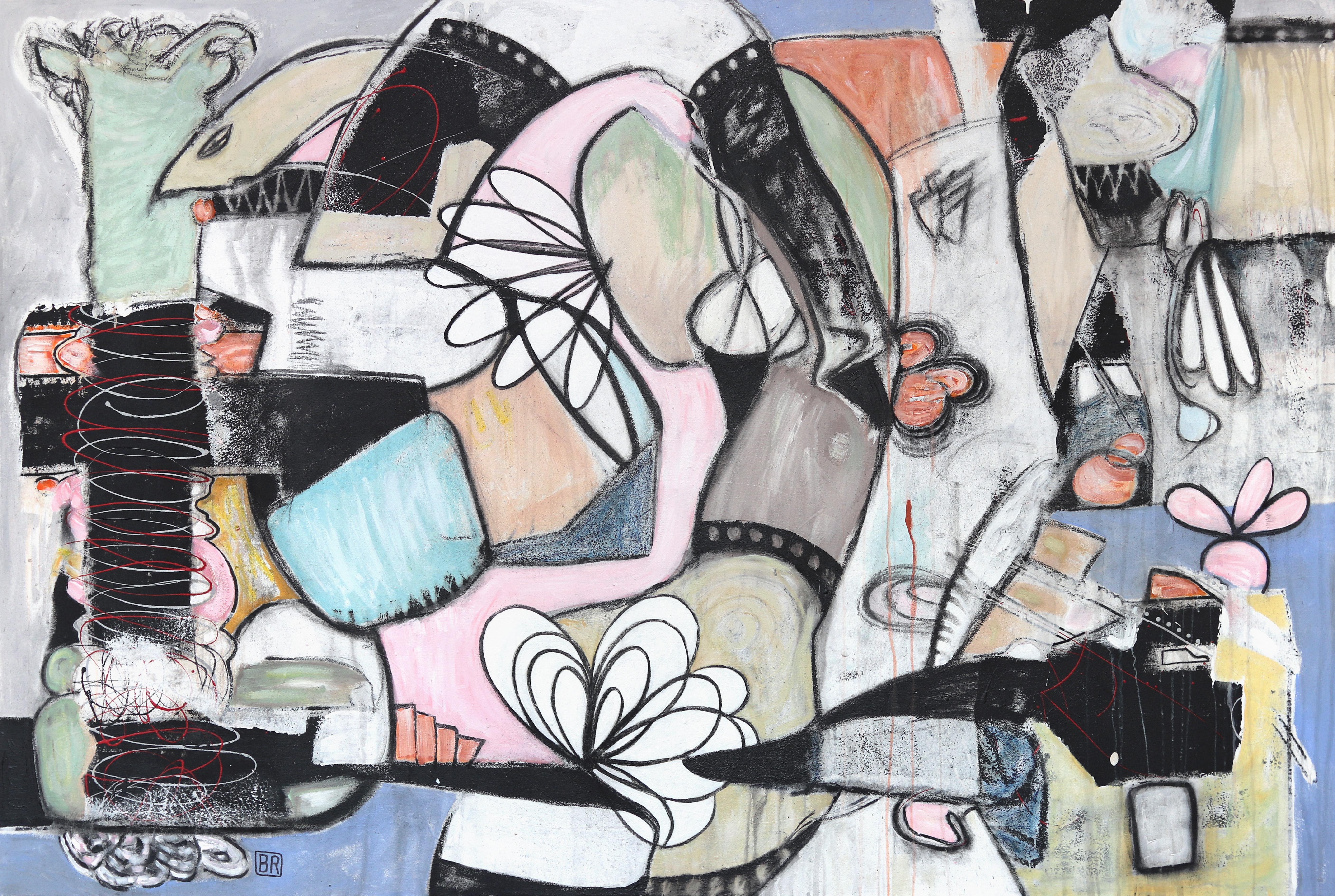 Rocío matinal - Gran pintura original al pastel expresionismo abstracto sobre lienzo - Mixed Media Art de Bruce Rubenstein