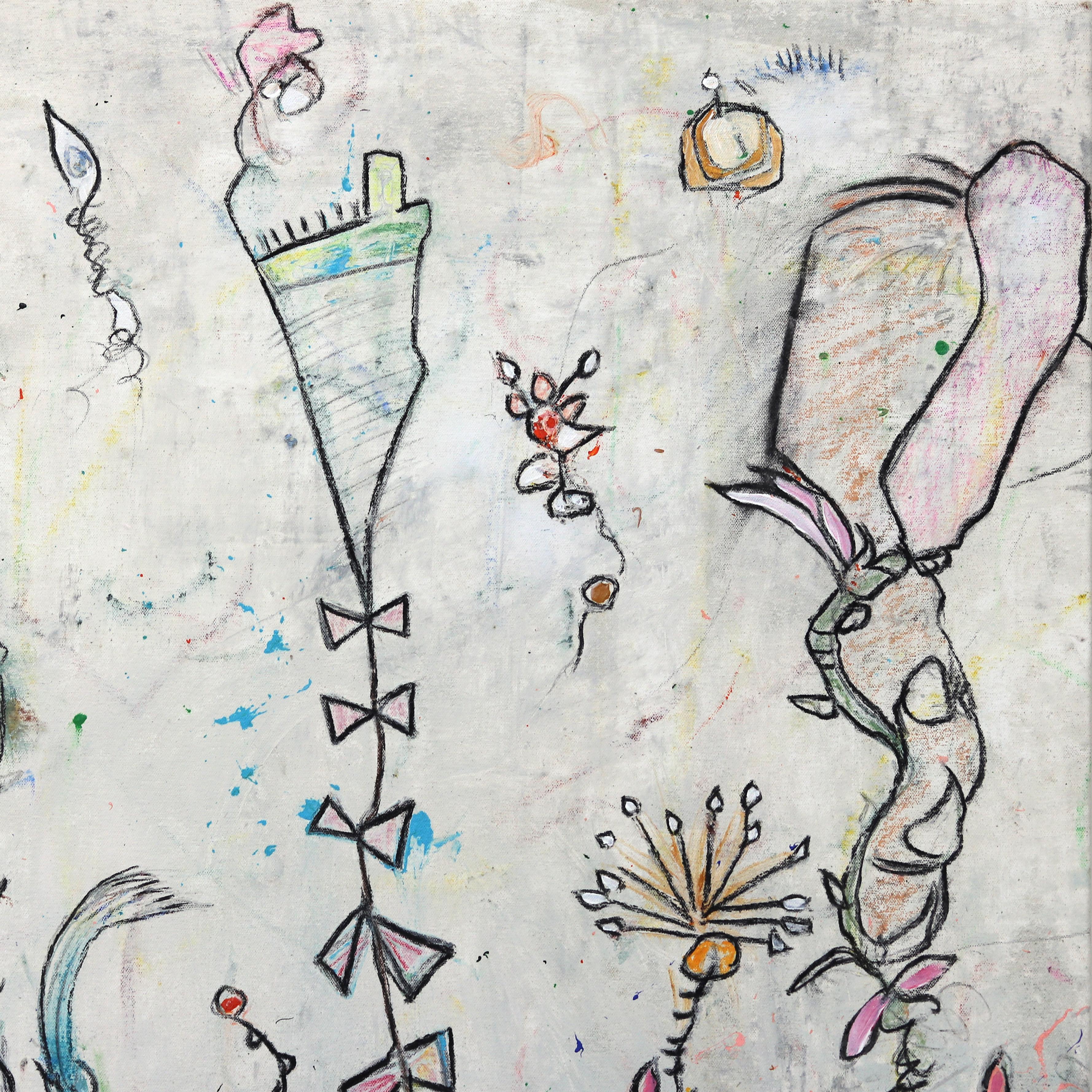The paintings of Bruce Rubenstein seamlessly marry sophistication with affordability. His expressive abstract landscape artwork 'Flourishing Fields' features whimsical details and vibrant organic layers. His original art merges the creative
