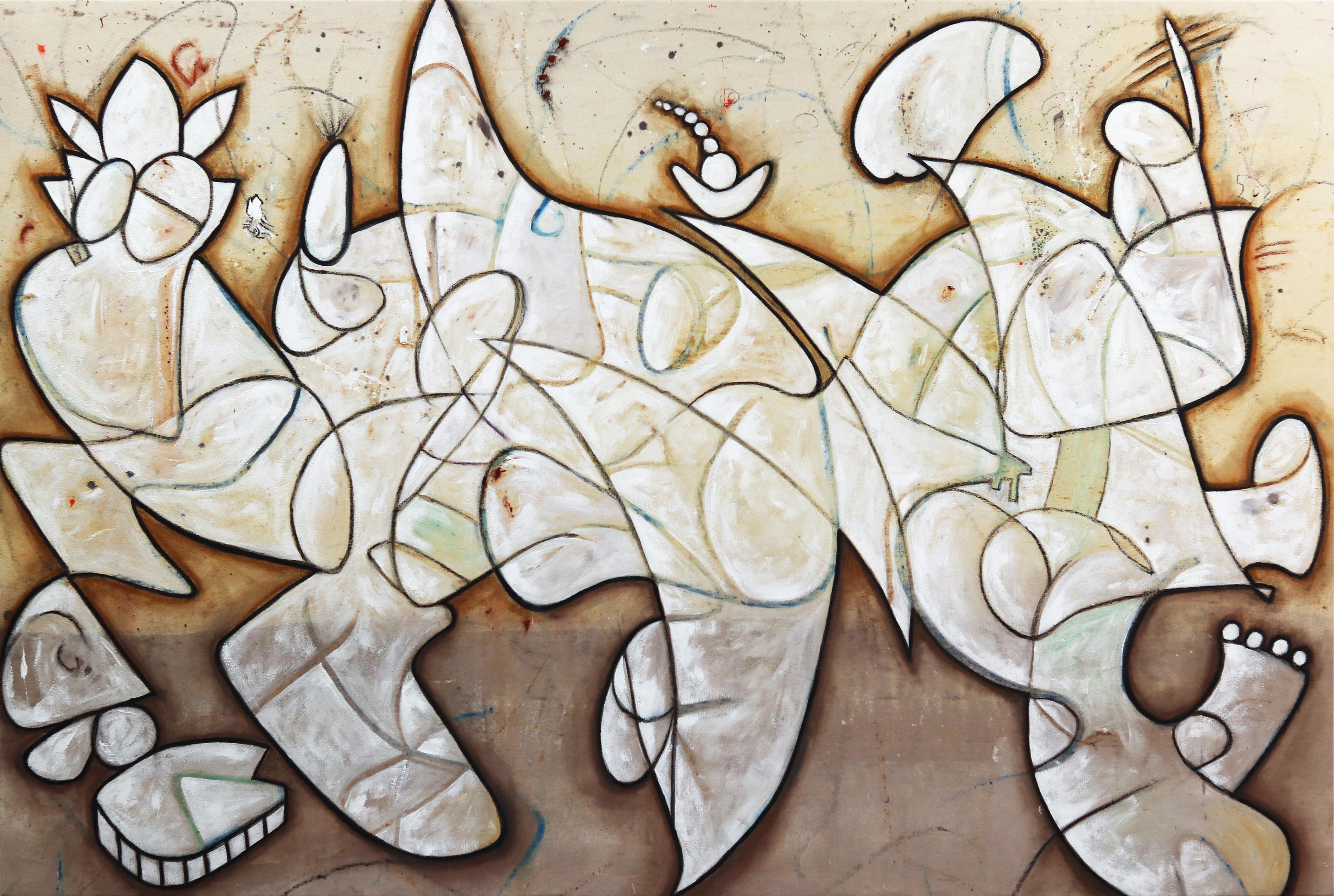 Abstract Painting Bruce Rubenstein - Non en pensant -  Grande peinture originale d'expressionnisme abstrait sur toile