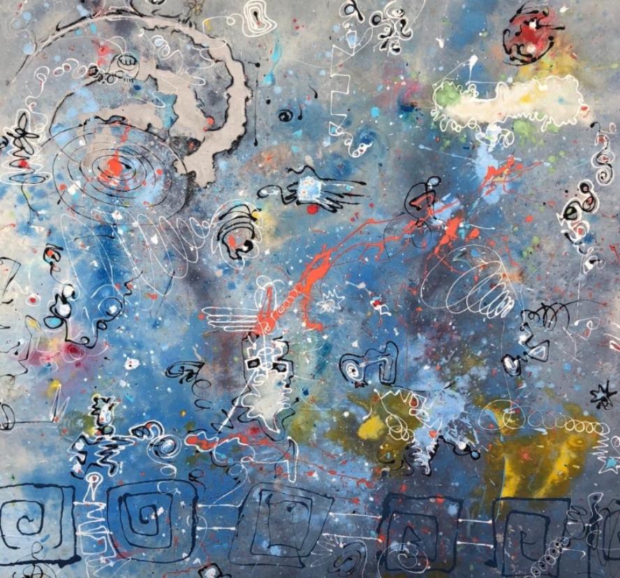Bruce Rubenstein Abstract Painting - Snorkeling in Space - Large Oversized Original Mixed Media Painting