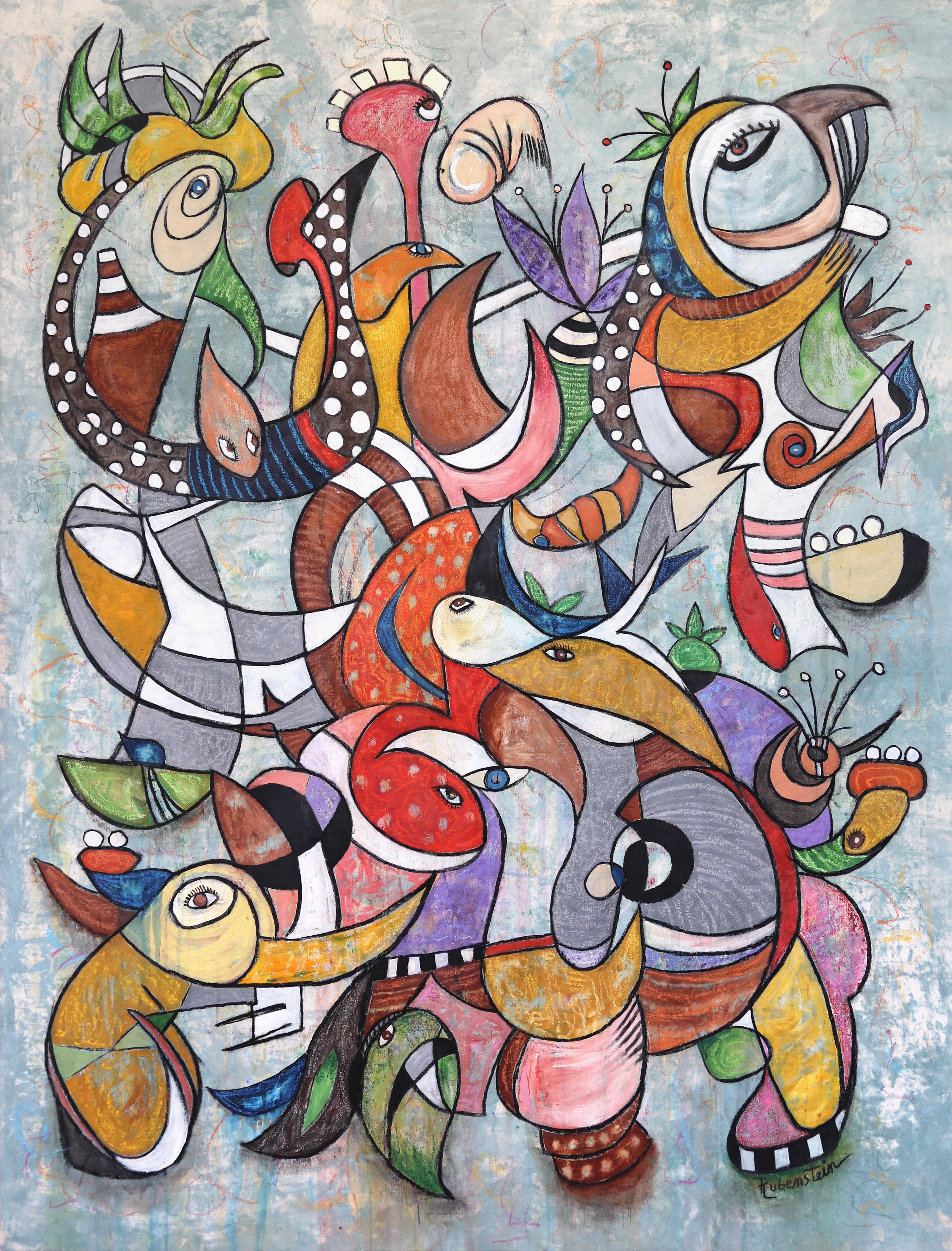 The Big Lebowski - Colorful Abstract Expressive Mixed Media Painting on Canvas - Mixed Media Art by Bruce Rubenstein