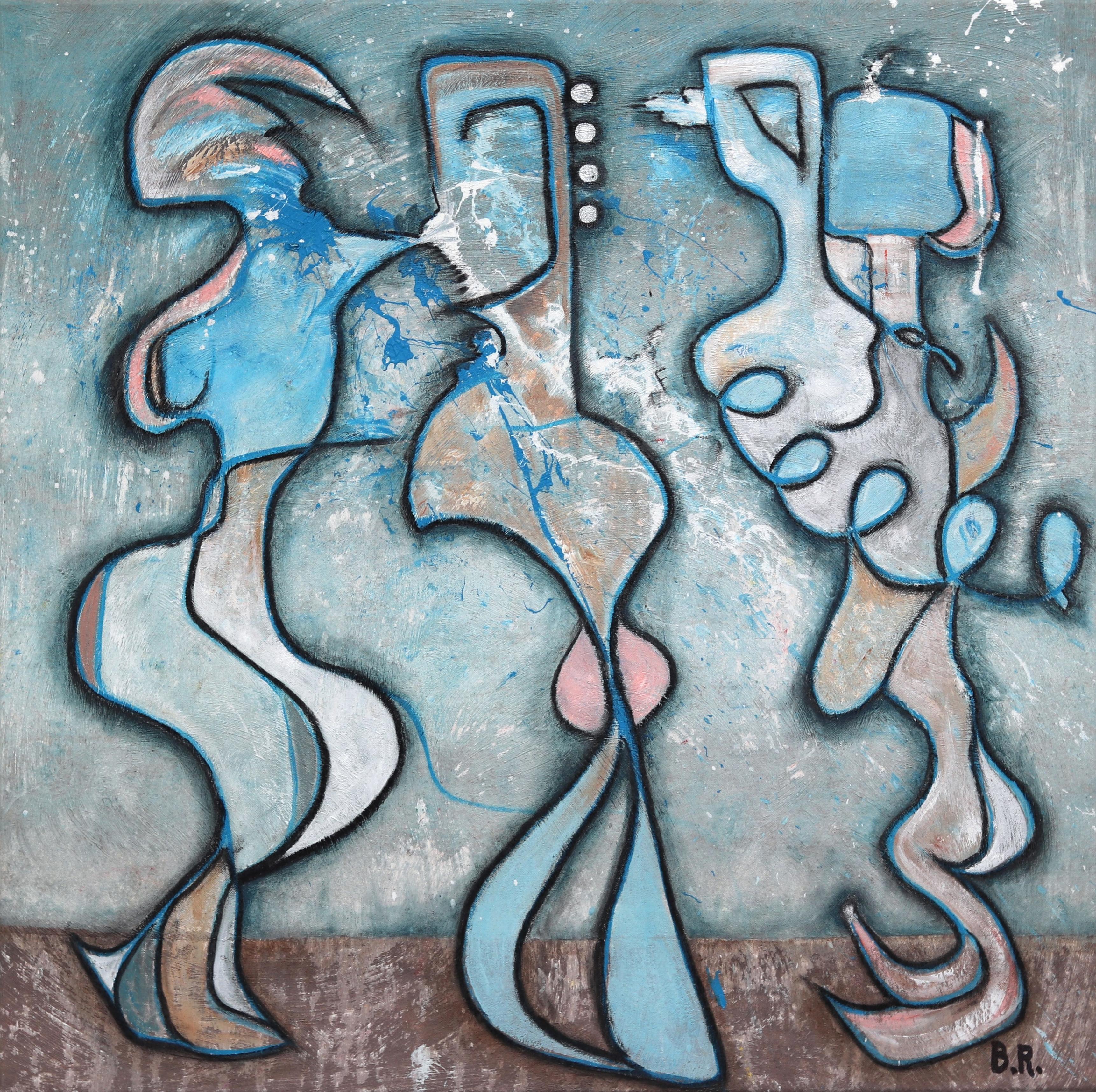 Abstract Painting Bruce Rubenstein - Tres Amigos  Grande peinture originale d'expressionnisme abstrait sur toile