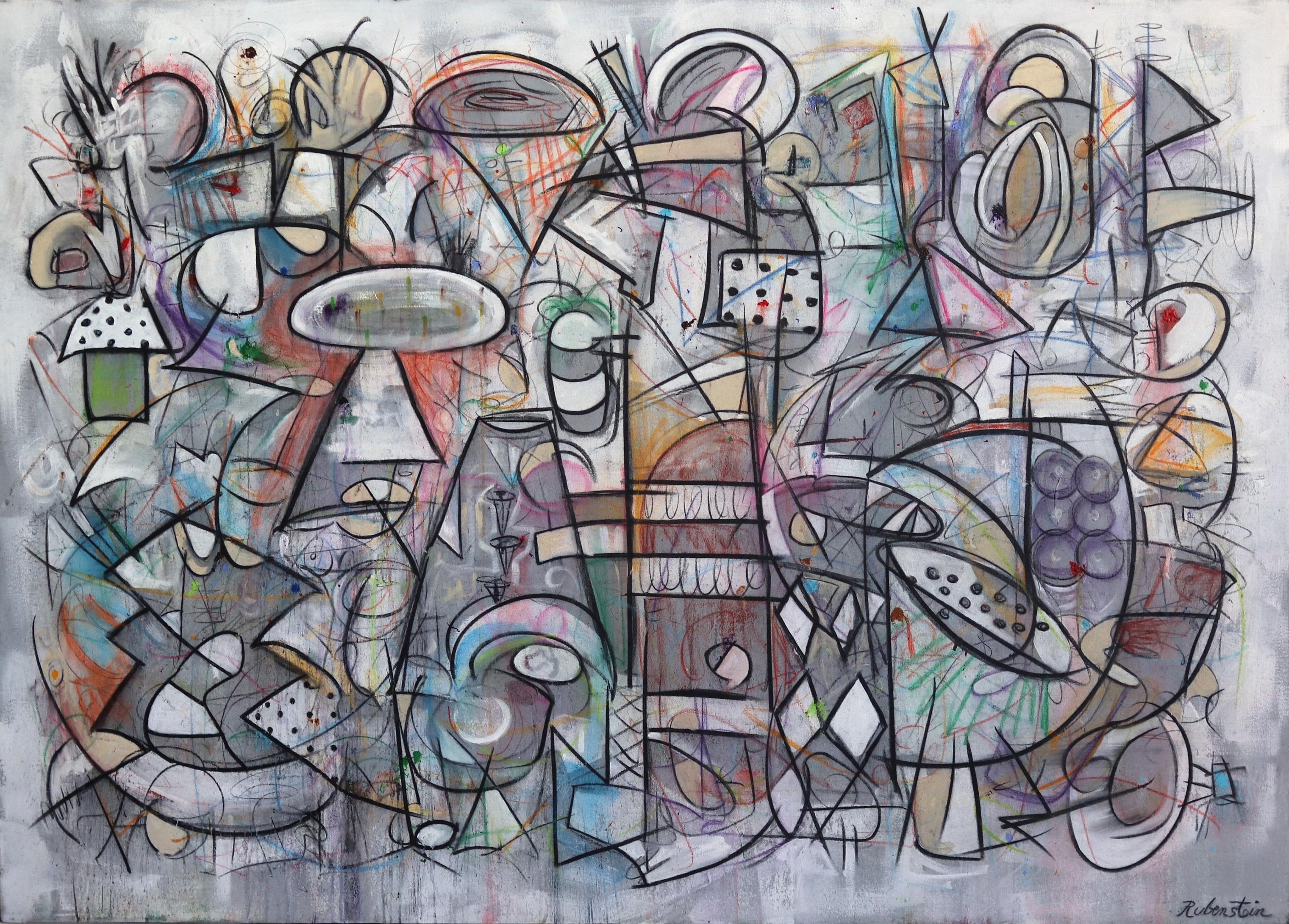 Bruce Rubenstein Abstract Painting - Way Too Much On My Mental - large original painting 