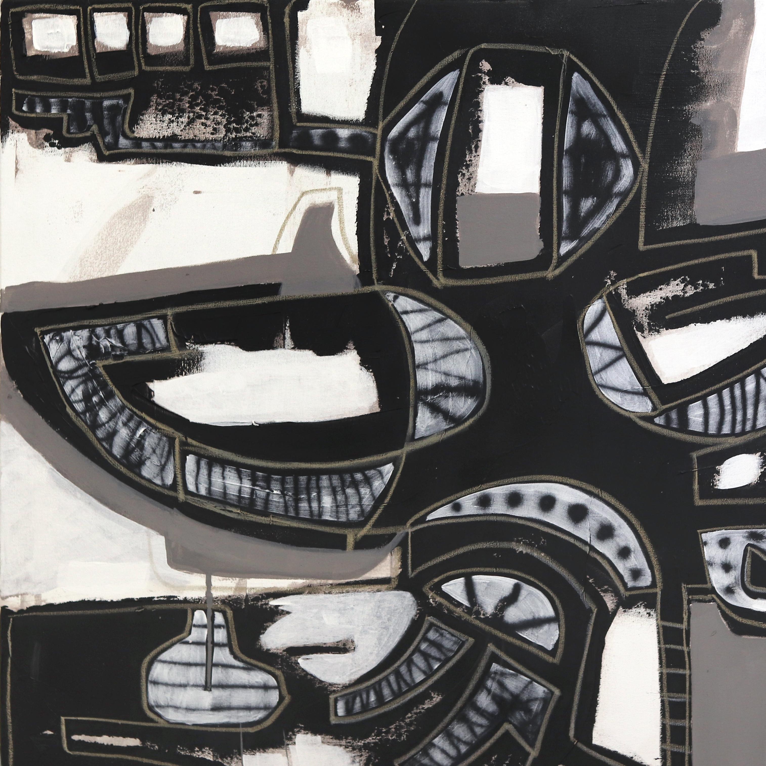 Cabeza de Cebra - Gran Pintura Abstracta Original Monocroma sobre Lienzo en venta 2