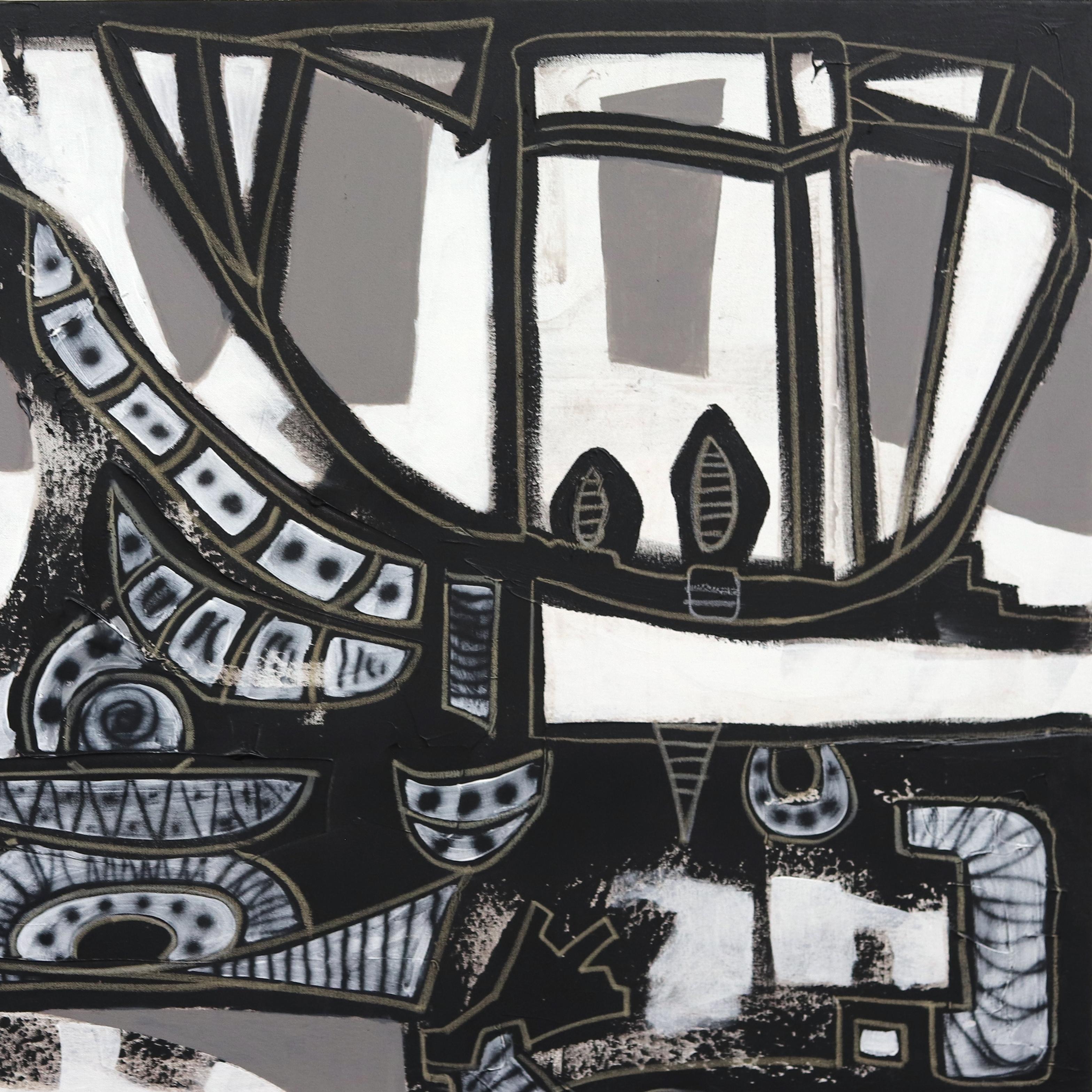 Cabeza de Cebra - Gran Pintura Abstracta Original Monocroma sobre Lienzo en venta 3
