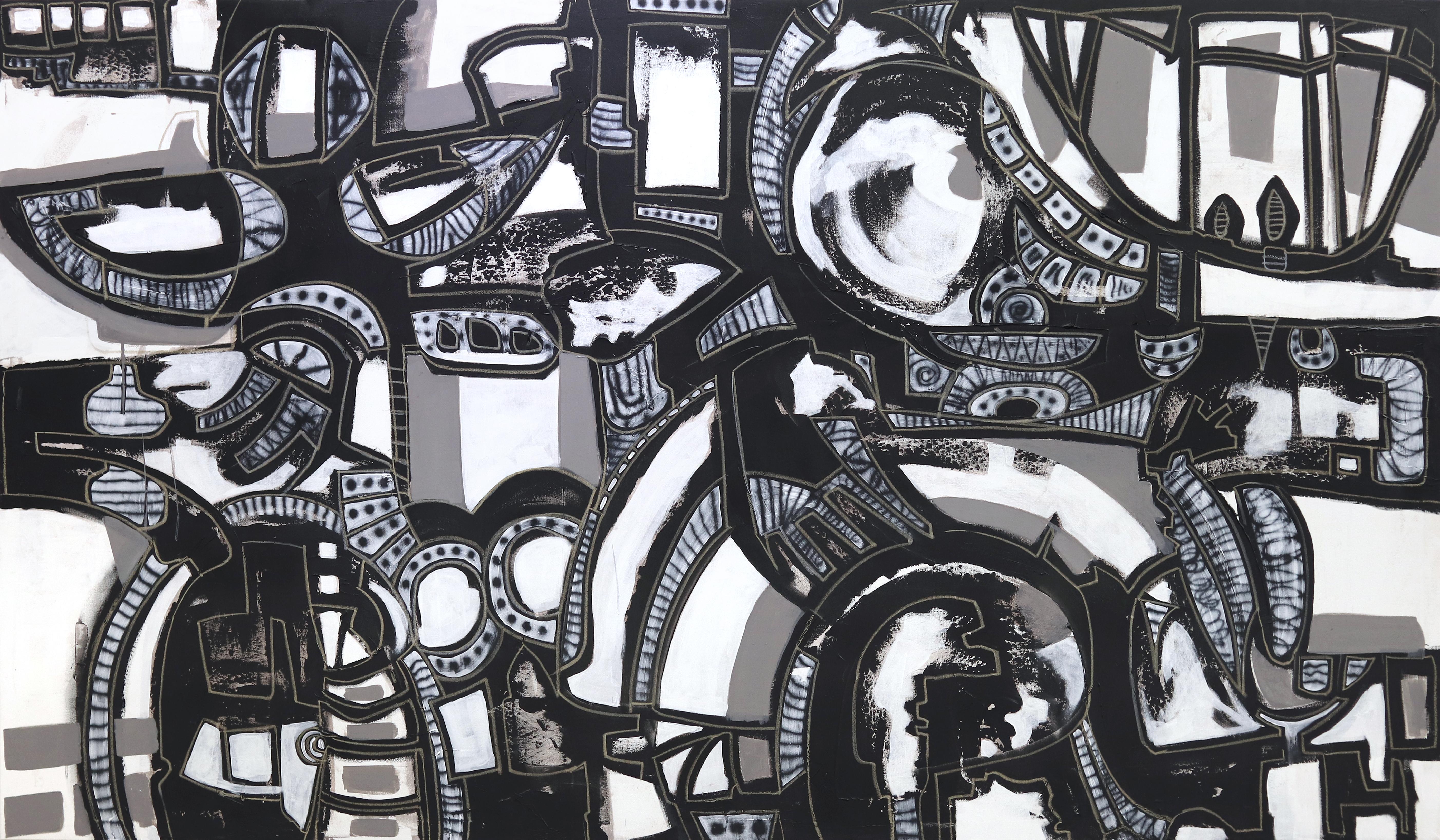Abstract Painting de Bruce Rubenstein - Cabeza de Cebra - Gran Pintura Abstracta Original Monocroma sobre Lienzo
