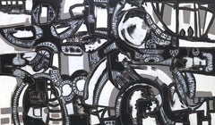 Zebrakopf - großes monochromes abstraktes Originalgemälde auf Leinwand