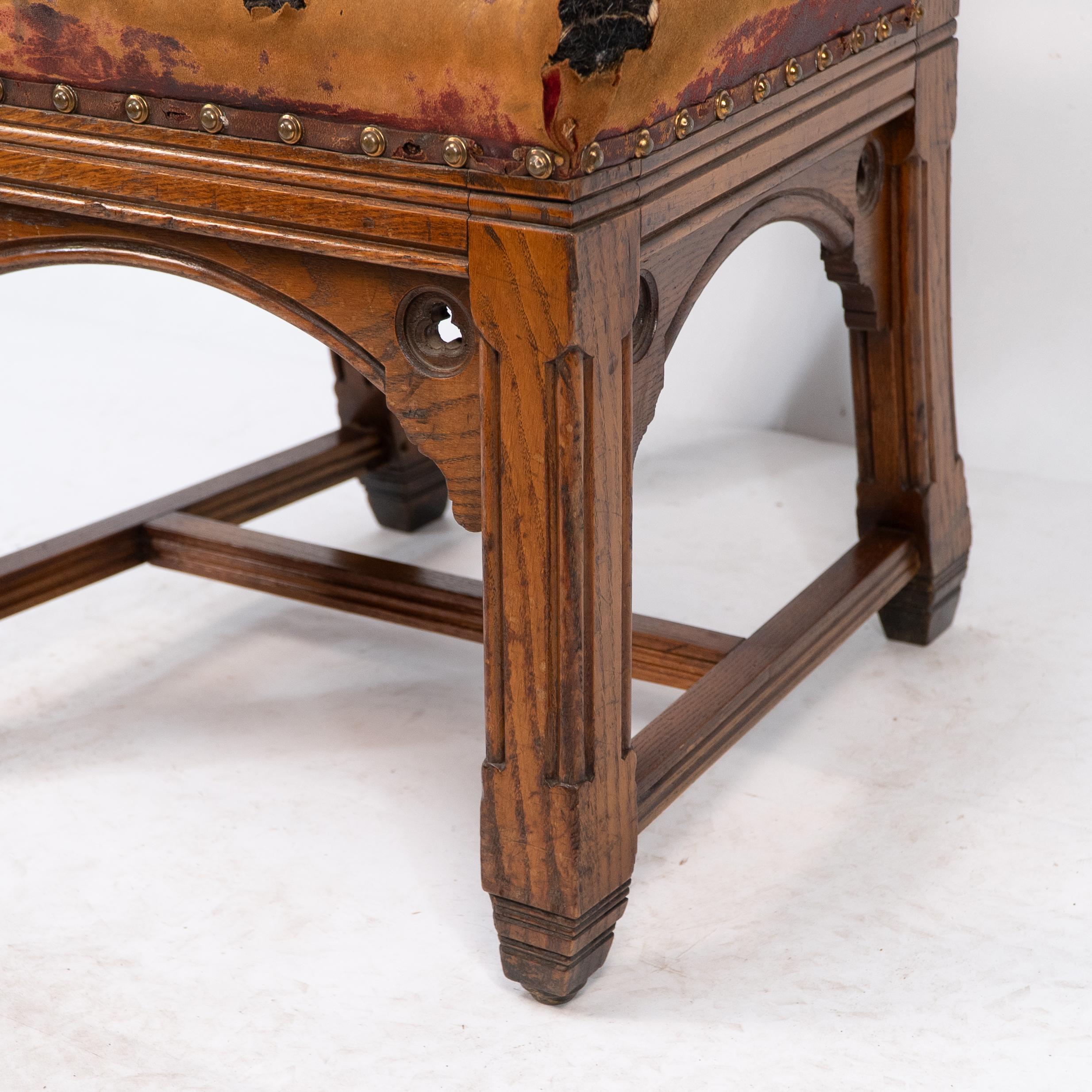 Bruce Talbert, a Gothic Revival Tall Back Oak Chair with the Original Upholstery For Sale 7