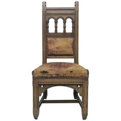 Bruce Talbert, a Gothic Revival Tall Back Oak Chair with the Original Upholstery