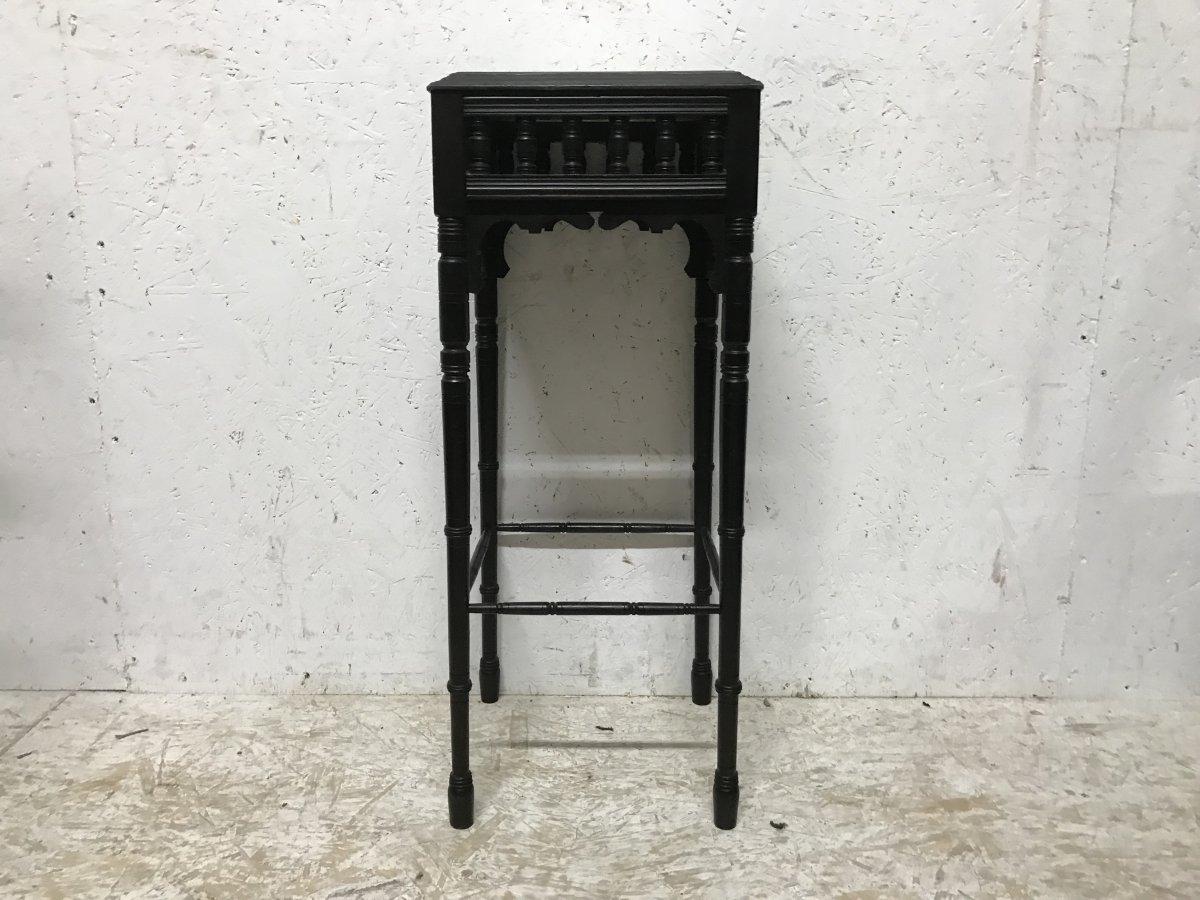 Bruce Talbert. An Aesthetic movement ebonized plant stand, with turned details and gilt highlights, inset with a hand-painted Minton pottery tile decorated with Cherry Blossom and if you look closely three little black and white ladybirds, with a