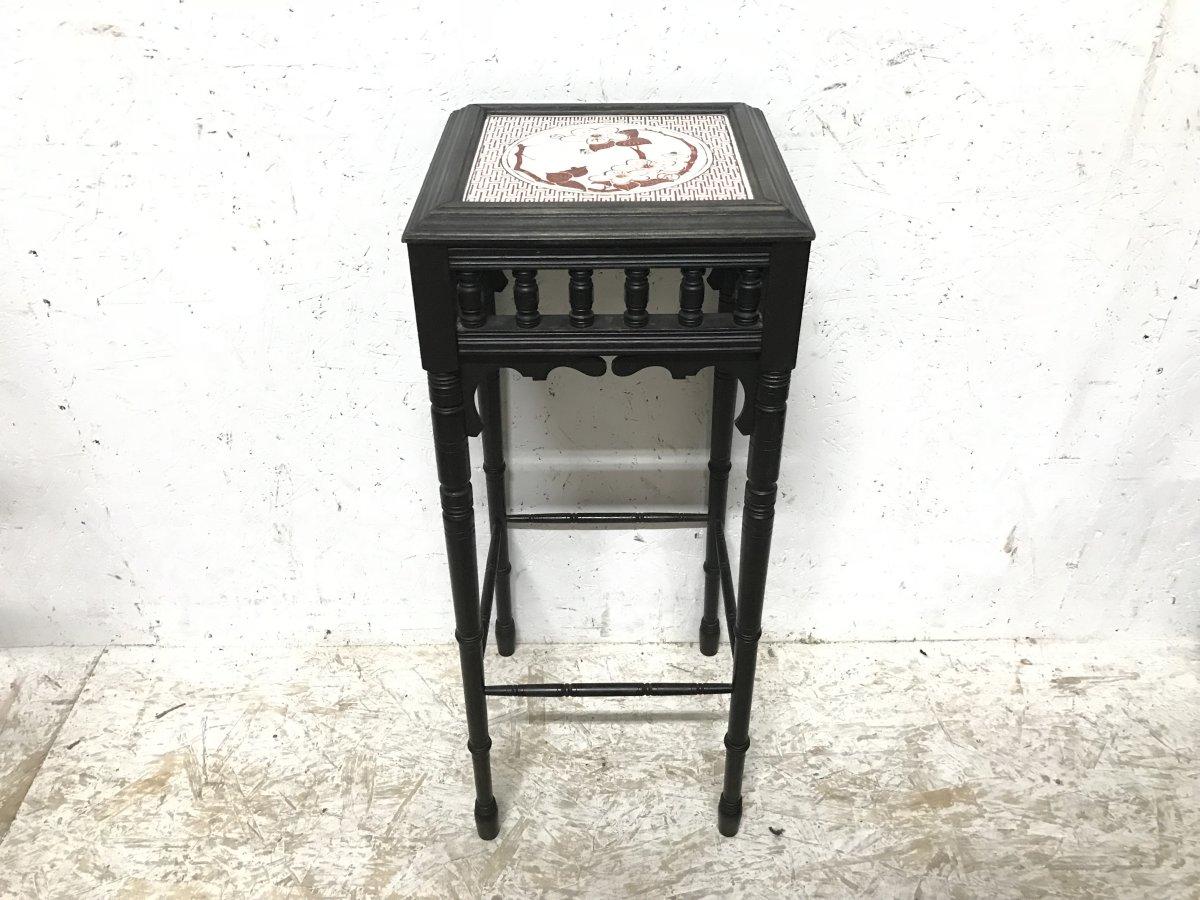 English Bruce Talbert an Aesthetic Movement Ebonized Plant Stand with Inset Minton Tile