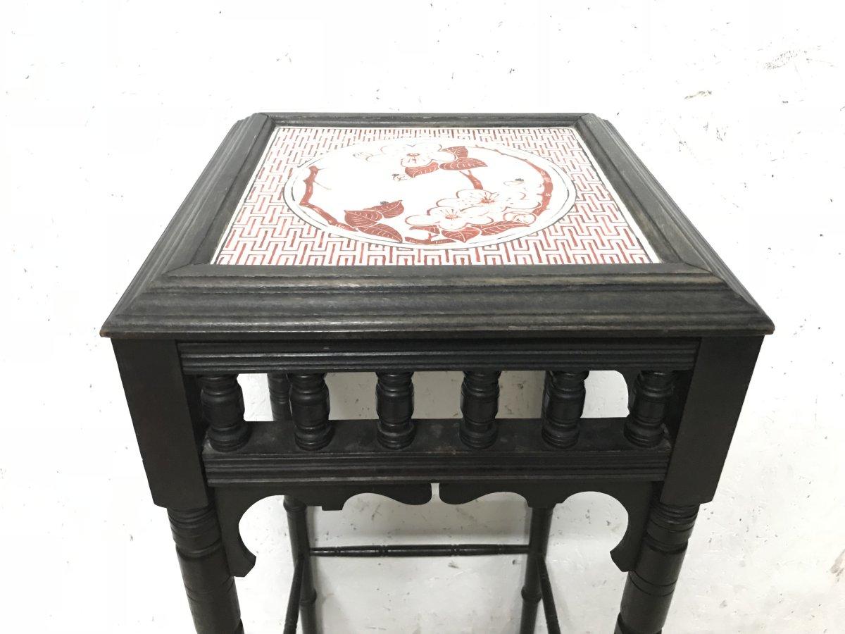 Late 19th Century Bruce Talbert an Aesthetic Movement Ebonized Plant Stand with Inset Minton Tile