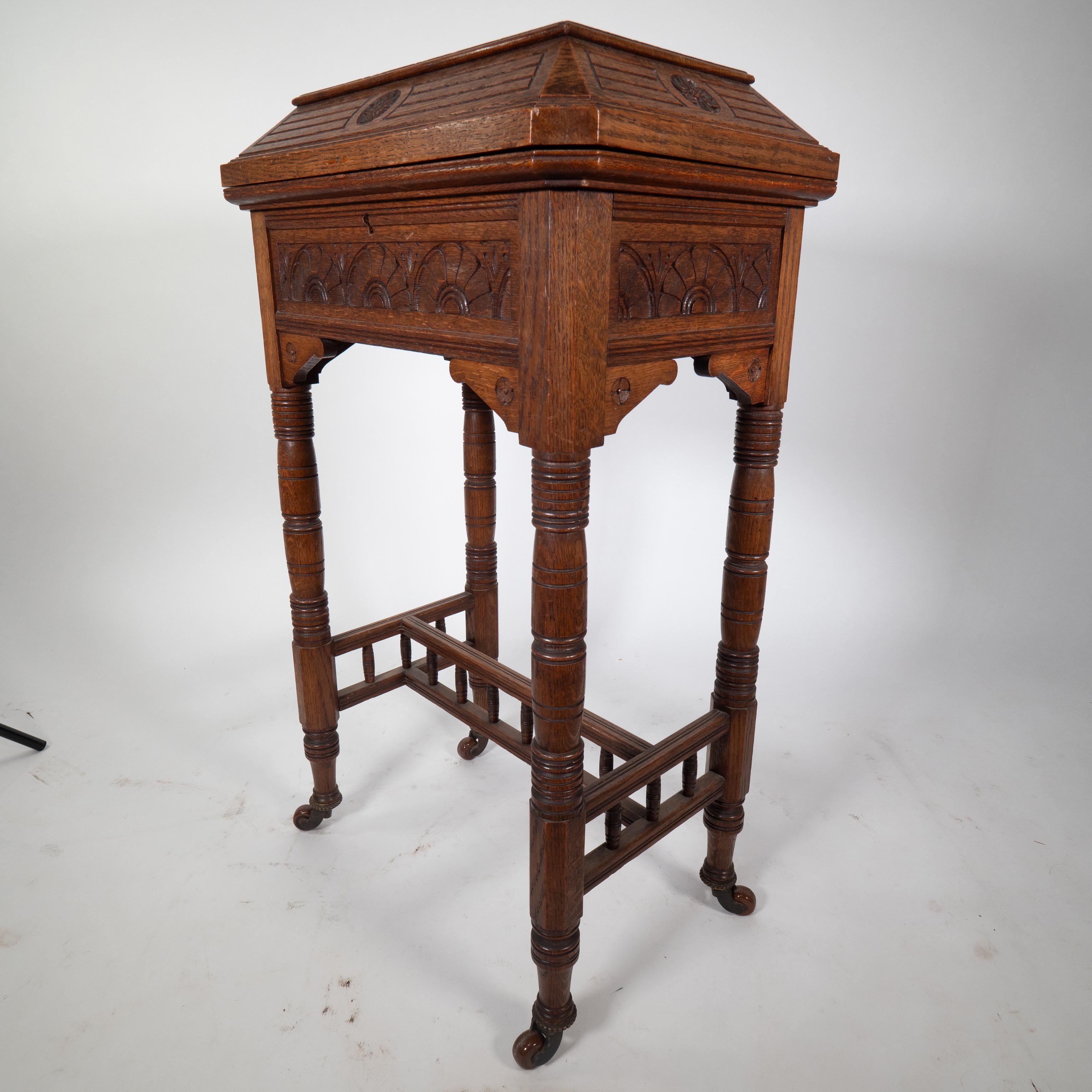 English Bruce Talbert An Aesthetic Movement Gothic Revival oak needlework table and box For Sale