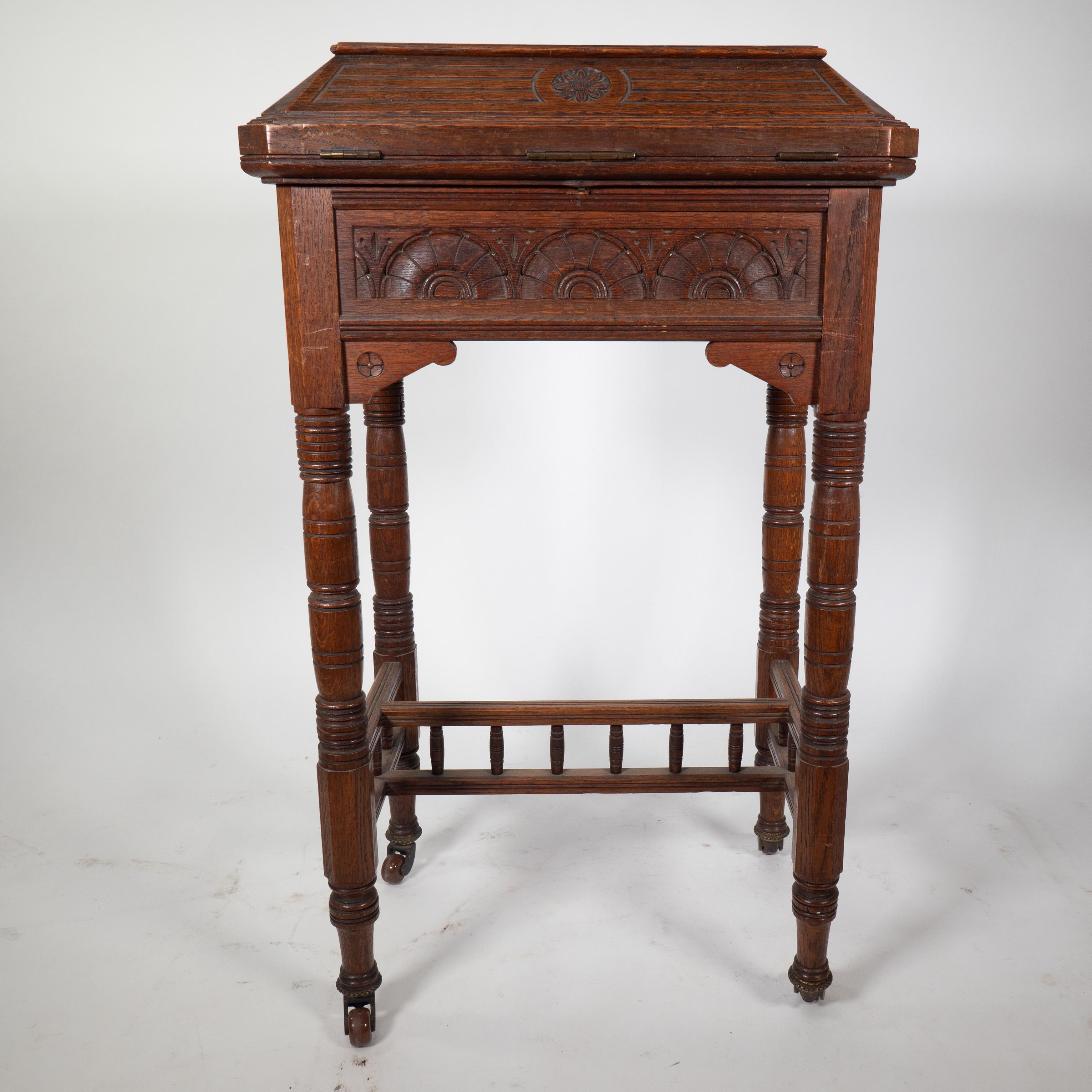 Late 19th Century Bruce Talbert An Aesthetic Movement Gothic Revival oak needlework table and box For Sale