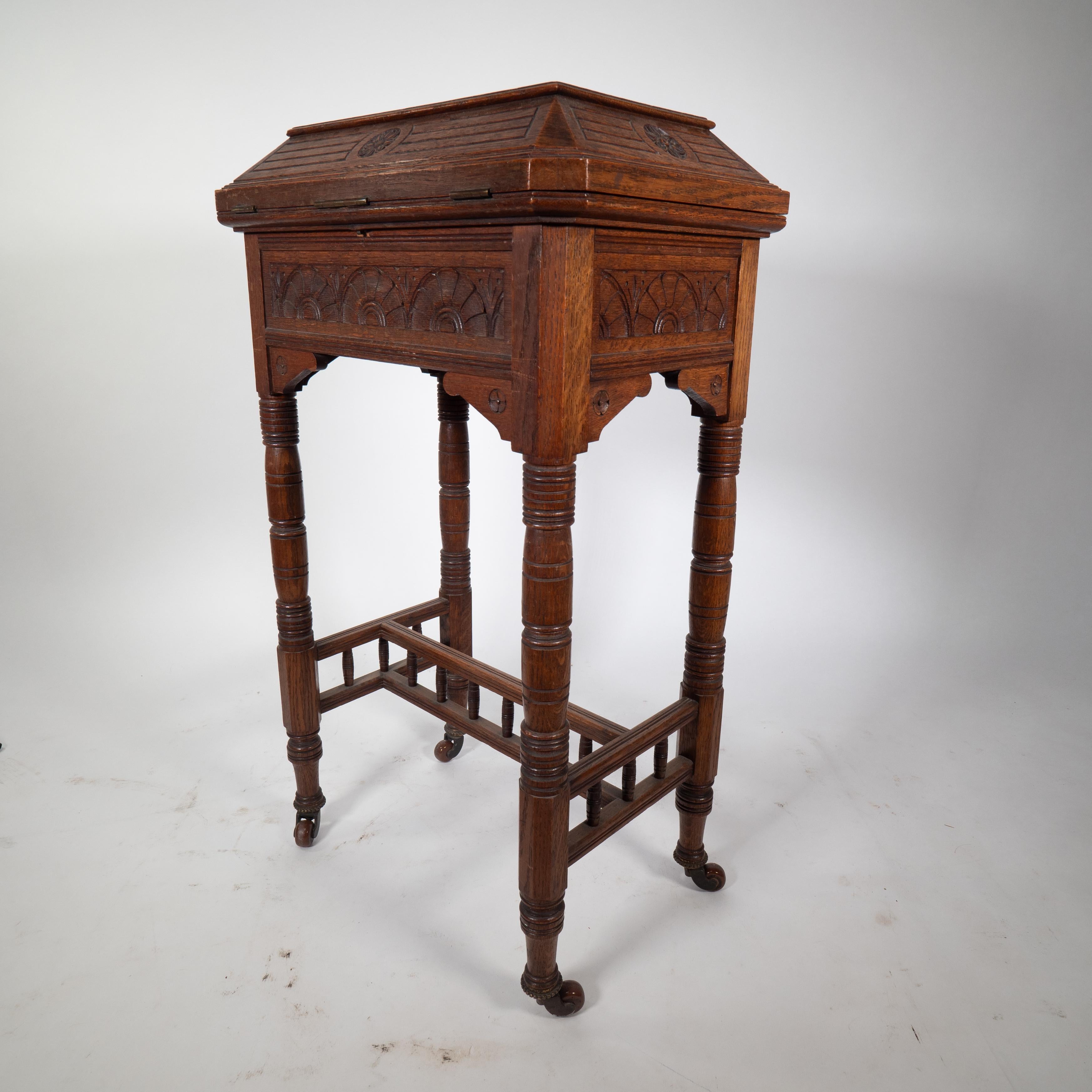 Oak Bruce Talbert An Aesthetic Movement Gothic Revival oak needlework table and box For Sale