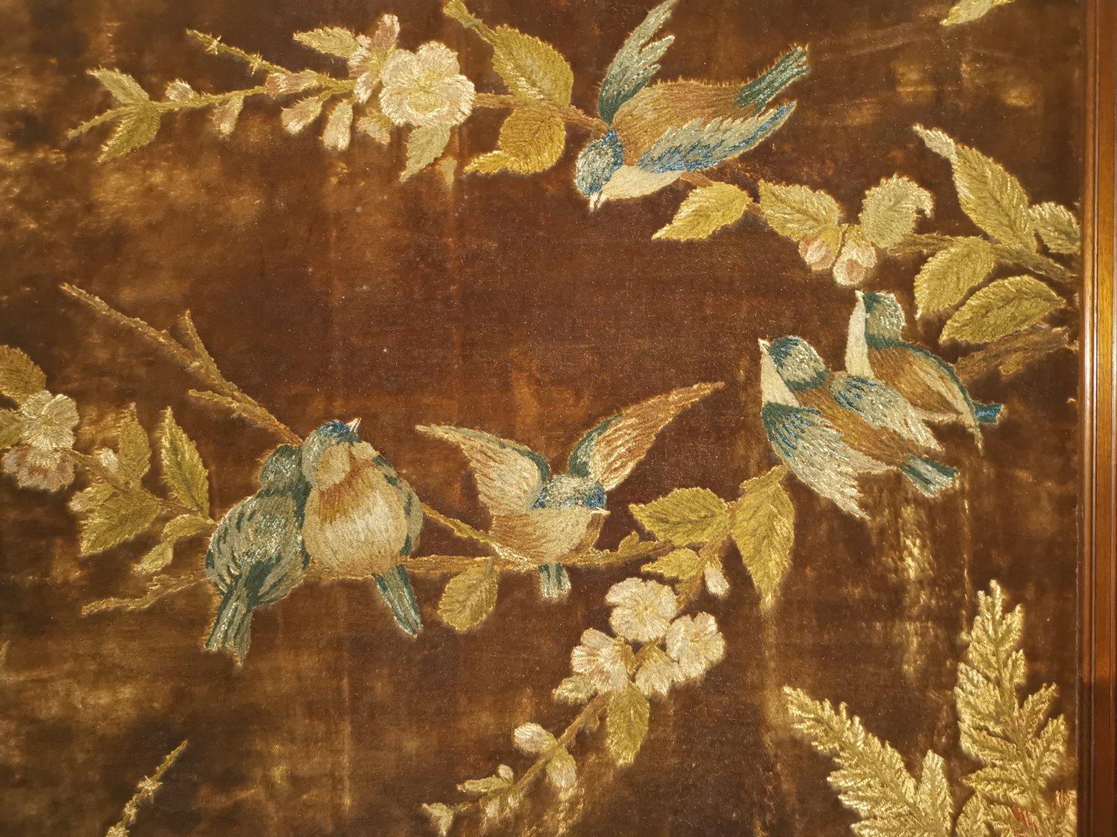 Gillows attr, Aesthetic Movement Paravento a tre ante con uccelli in fiore 4