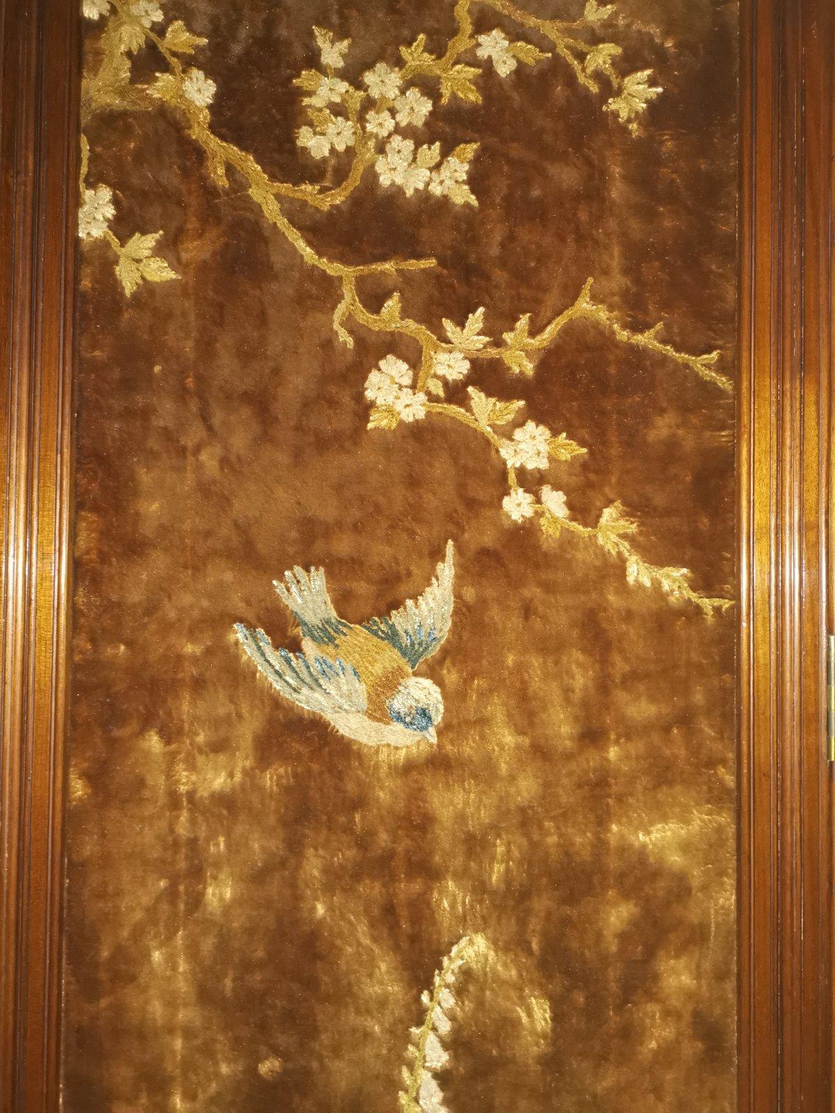 Gillows attr, Aesthetic Movement Paravento a tre ante con uccelli in fiore 6