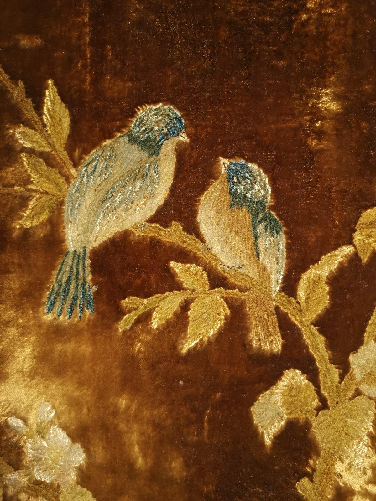 Gillows attr, An Aesthetic Movement Three-Fold Screen with Birds Amongst Blossom In Good Condition For Sale In London, GB