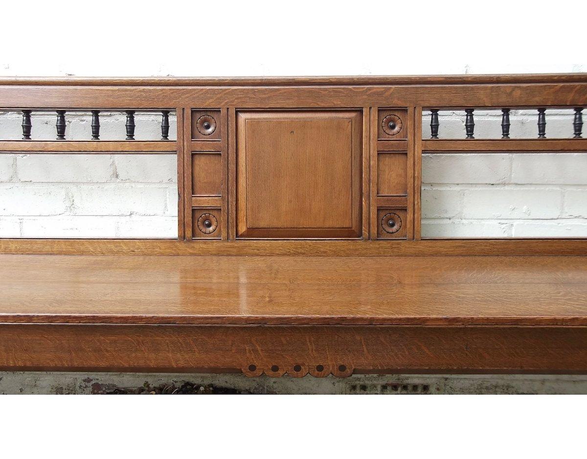 Bruce Talbert, attr, a Long Aesthetic Movement Oak Bench with Carved Florets In Good Condition In London, GB