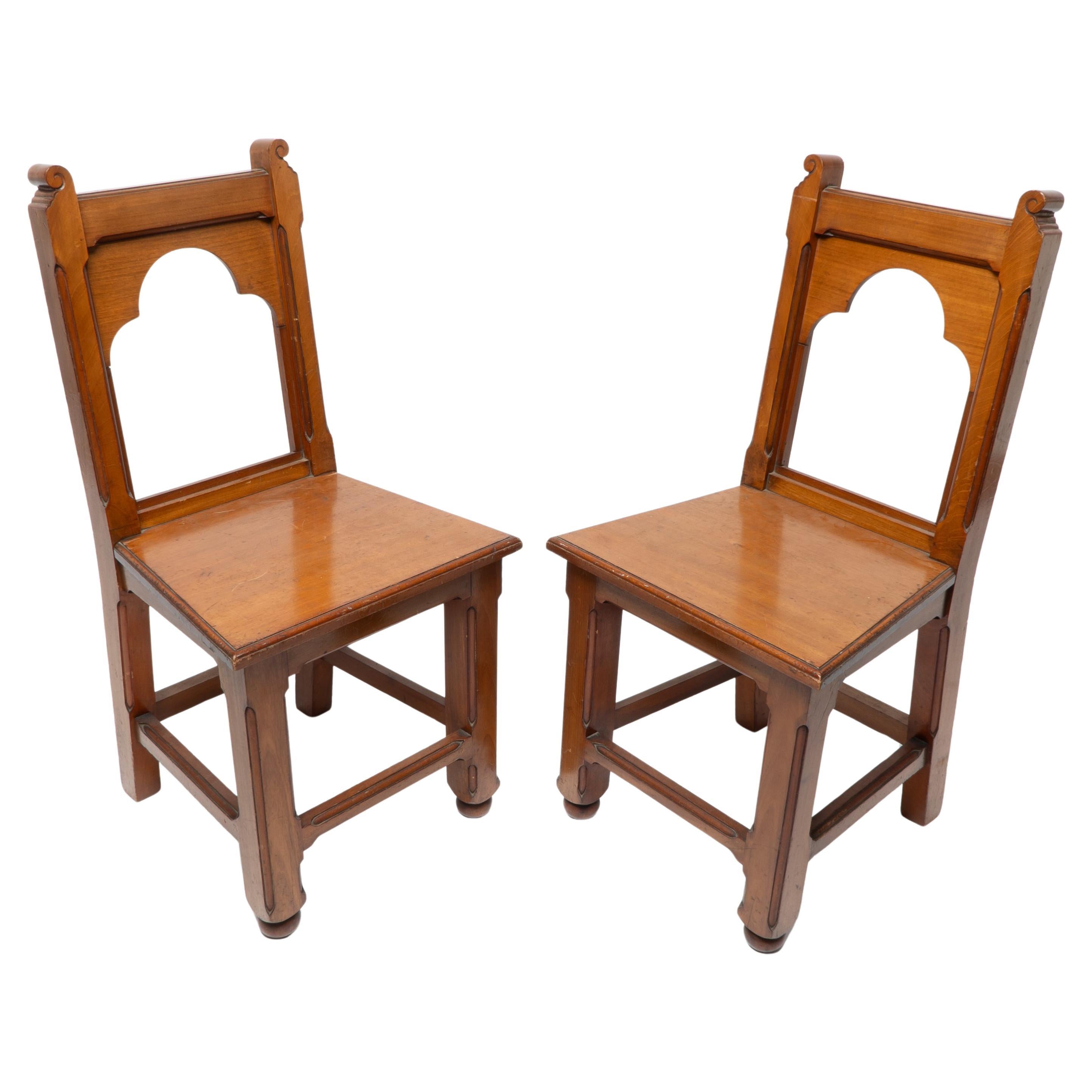 Bruce Talbert attr, A Pair of Gothic Revival Walnut Hall Chairs