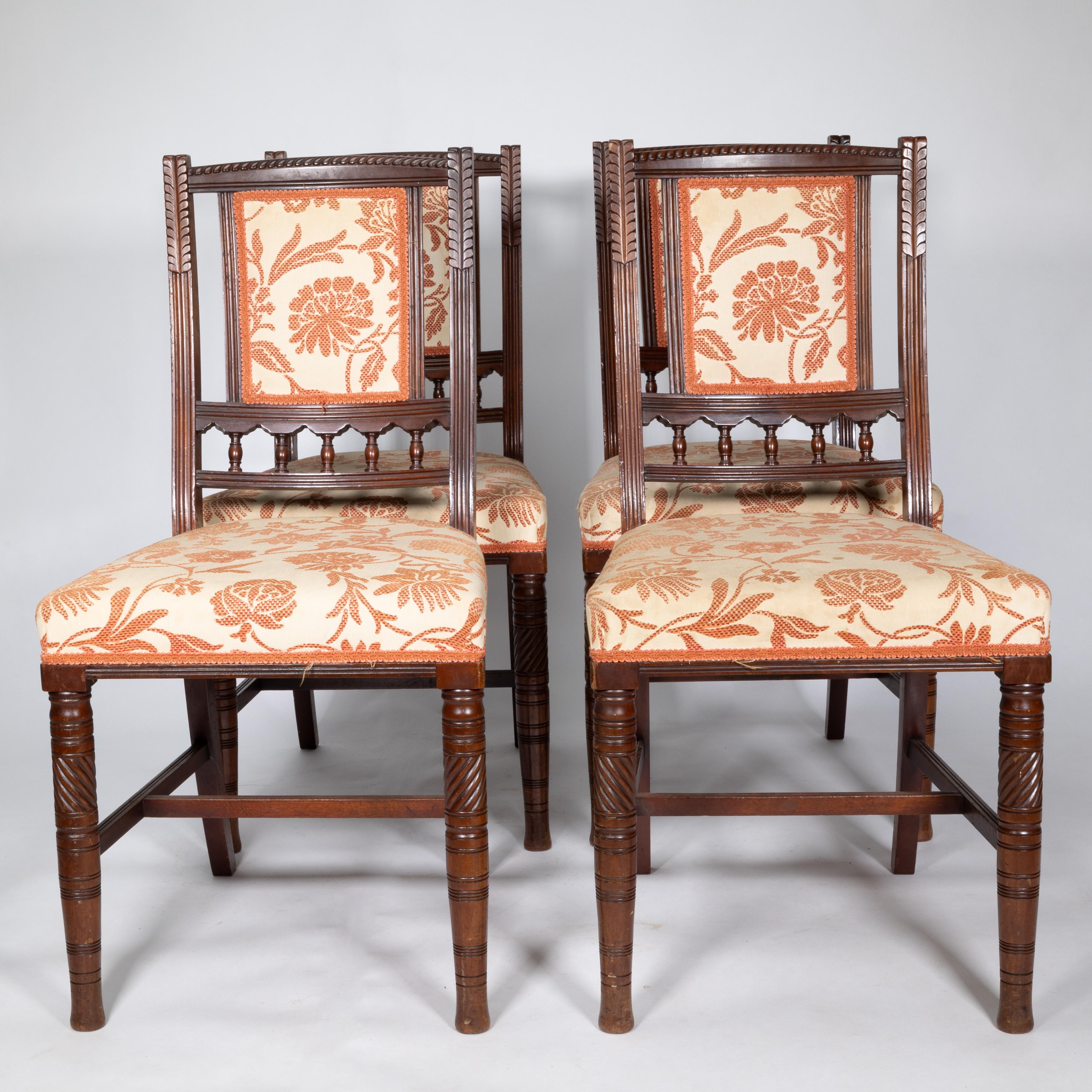 Bruce Talbert (attributed). Set of four fine quality Aesthetic Movement walnut dining chairs.
