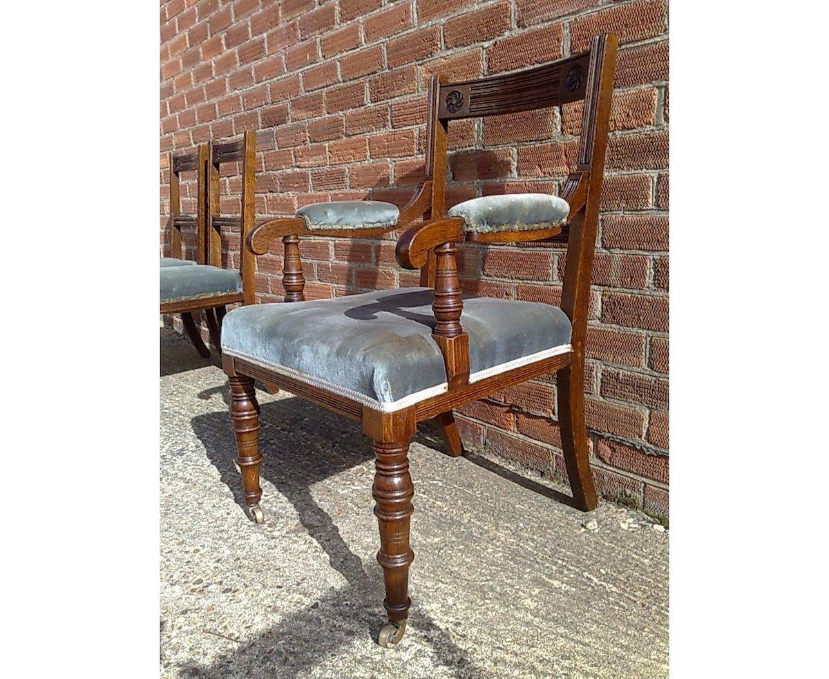 Bruce Talbert Attri Six Aesthetic Movement Oak Dining Chairs with Carved Florets 1