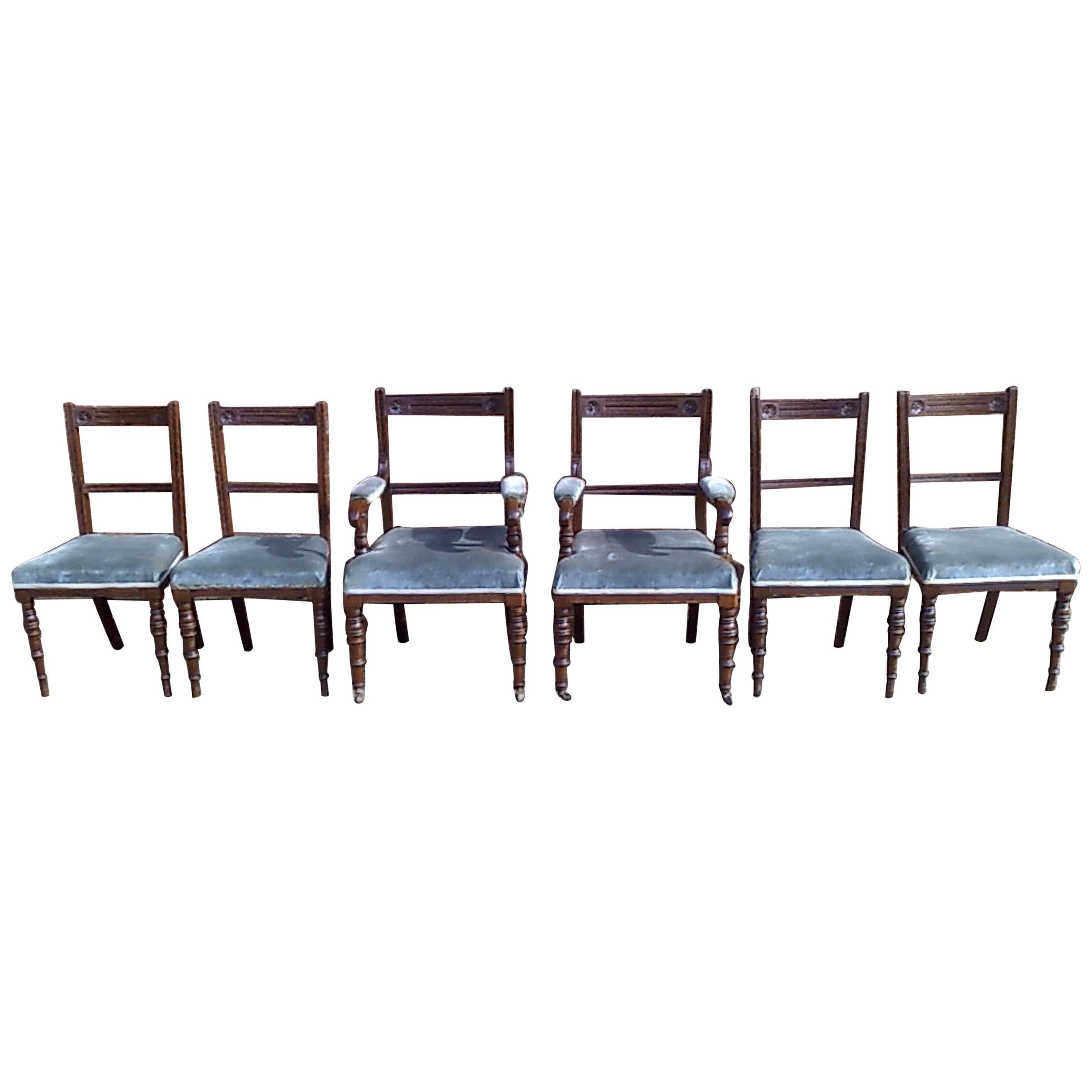Bruce Talbert Attri Six Aesthetic Movement Oak Dining Chairs with Carved Florets
