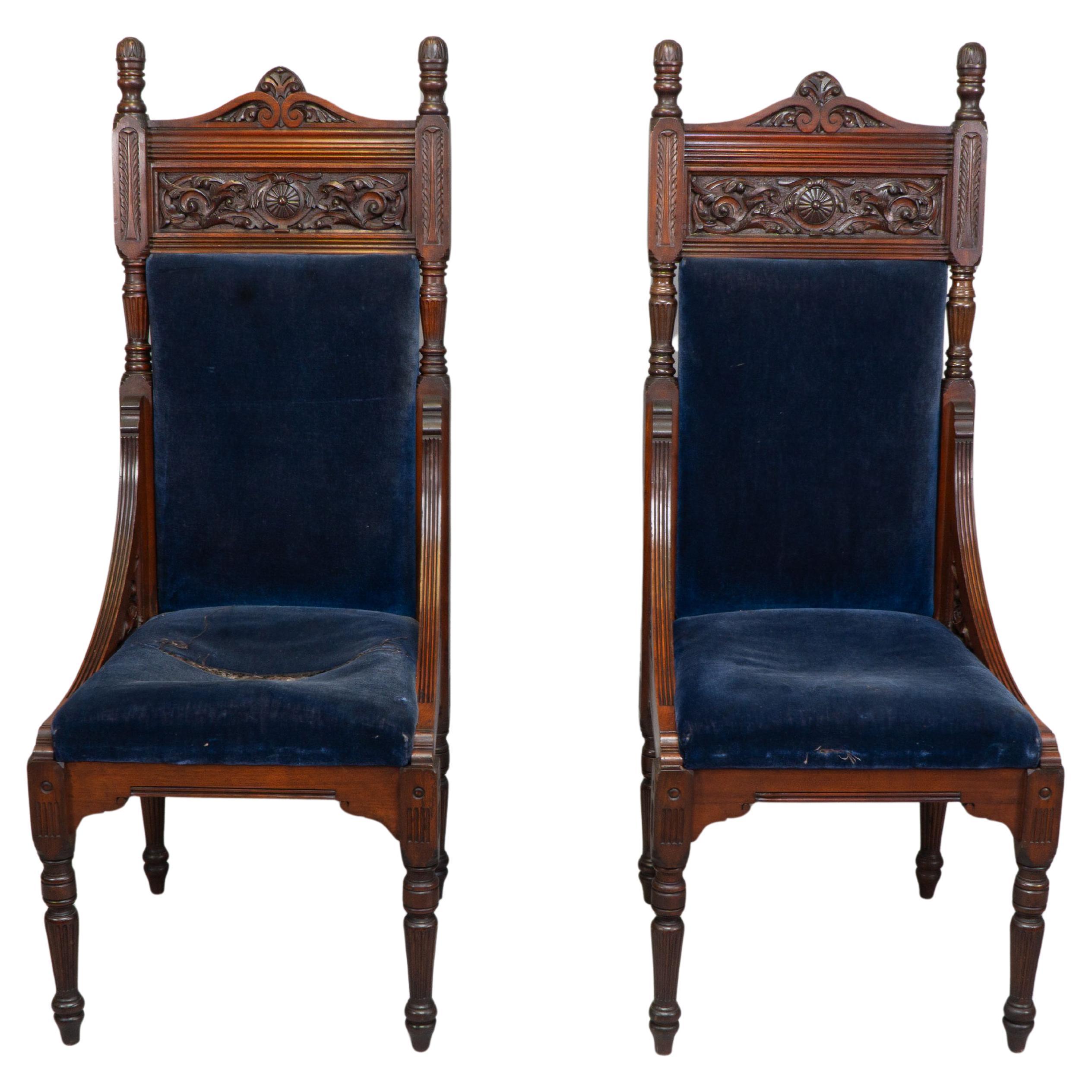 Bruce Talbert, Attributed. A pair of back throne style Aesthetic Movement chairs