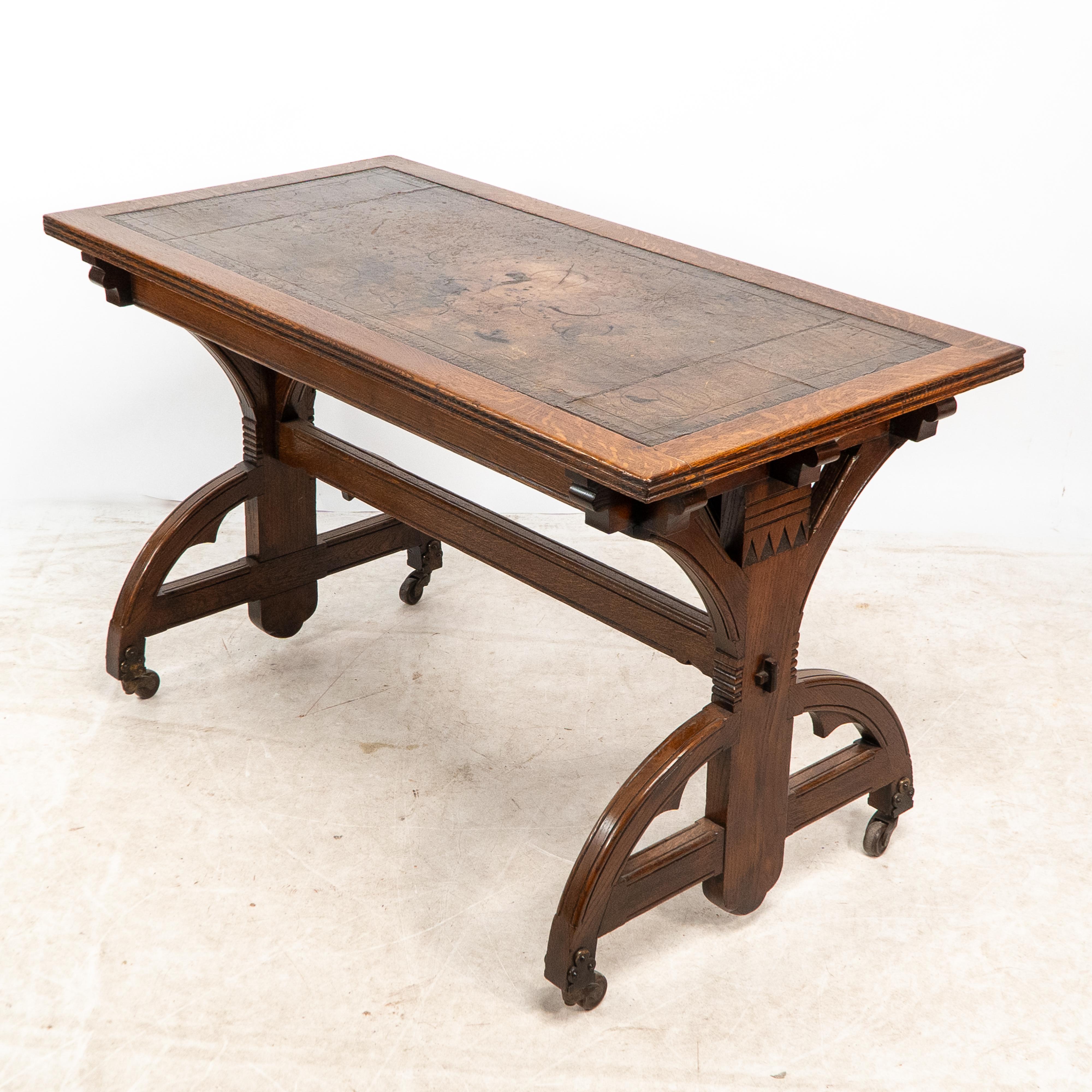 Oak Bruce Talbert attributed for Cox & Sons. A good period Gothic Revival oak desk For Sale