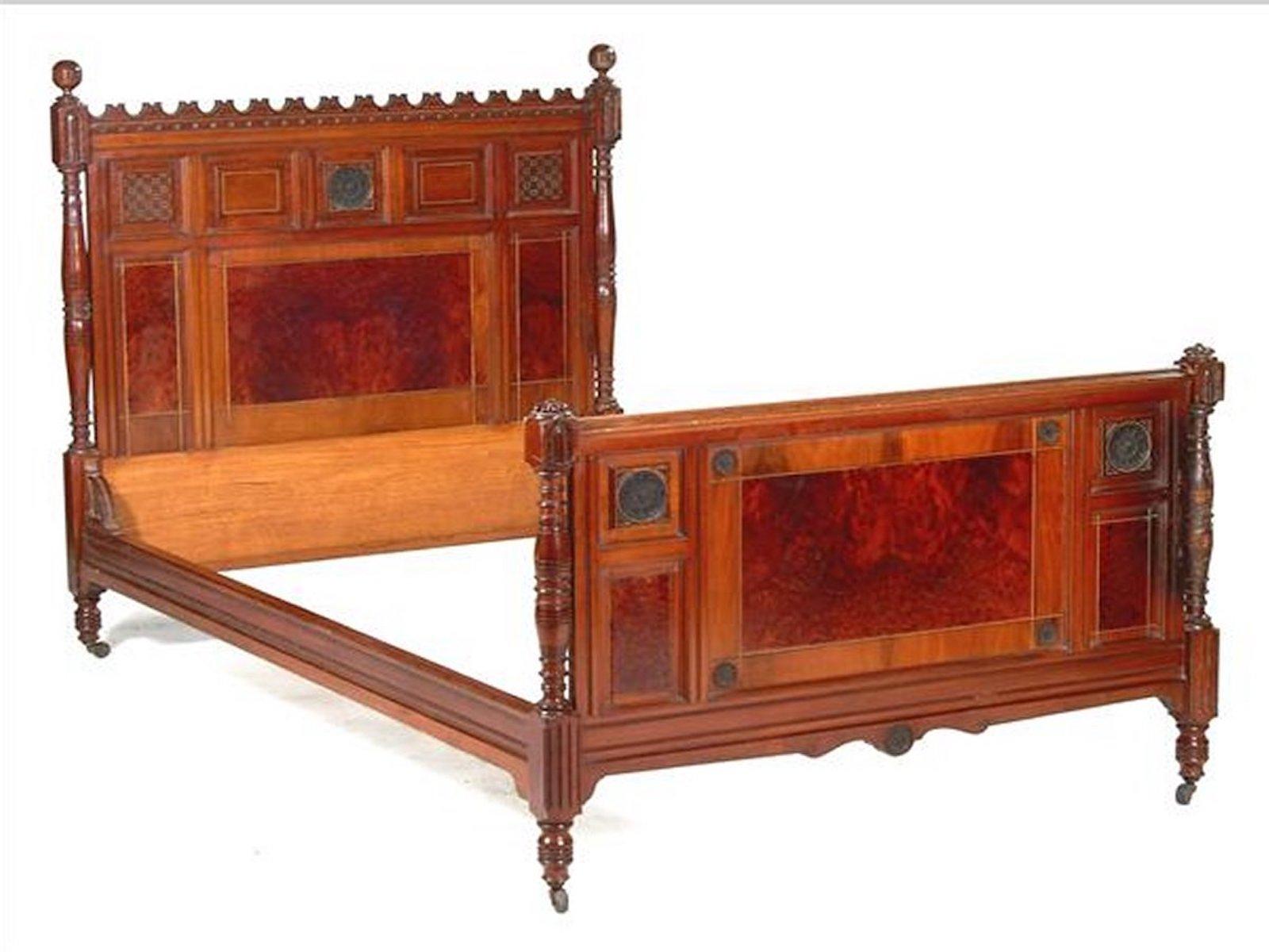 Bruce Talbert for Gillow. A Walnut, Amboyna, Ebonized and Gilt Bedroom Suite. For Sale 7