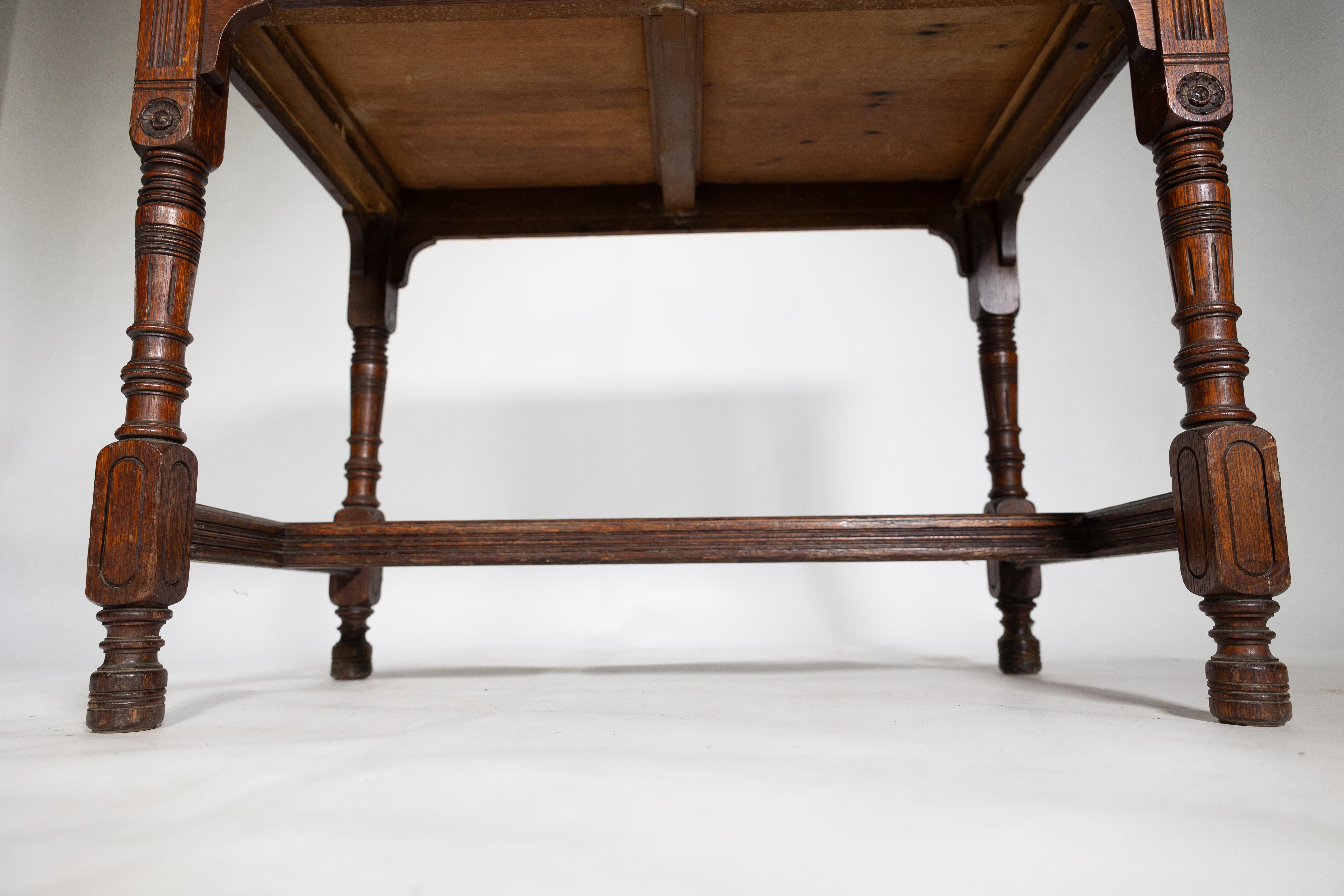 Bruce Talbert for Gillow and Co. A Gothic Revival Oak and Leather Writing Table For Sale 7