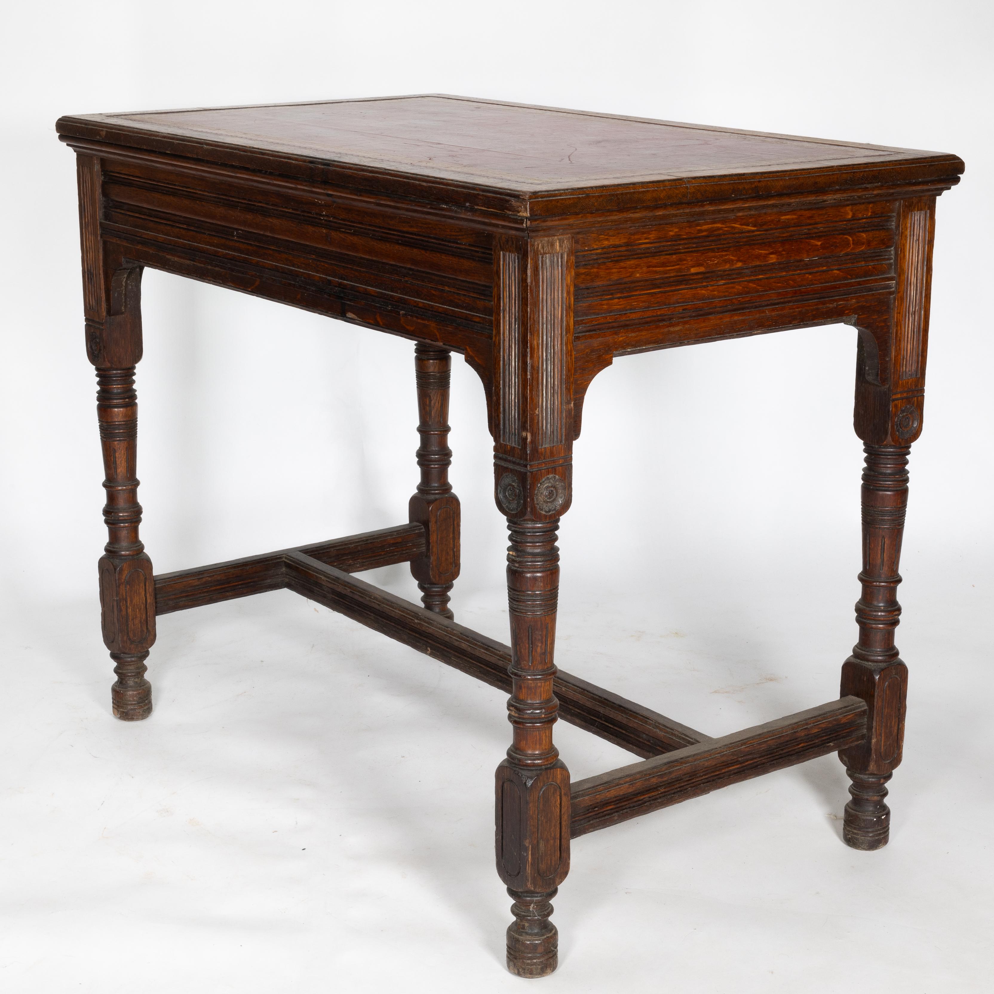 Bruce Talbert for Gillow and Co. A Gothic Revival Oak and Leather Writing Table For Sale 12