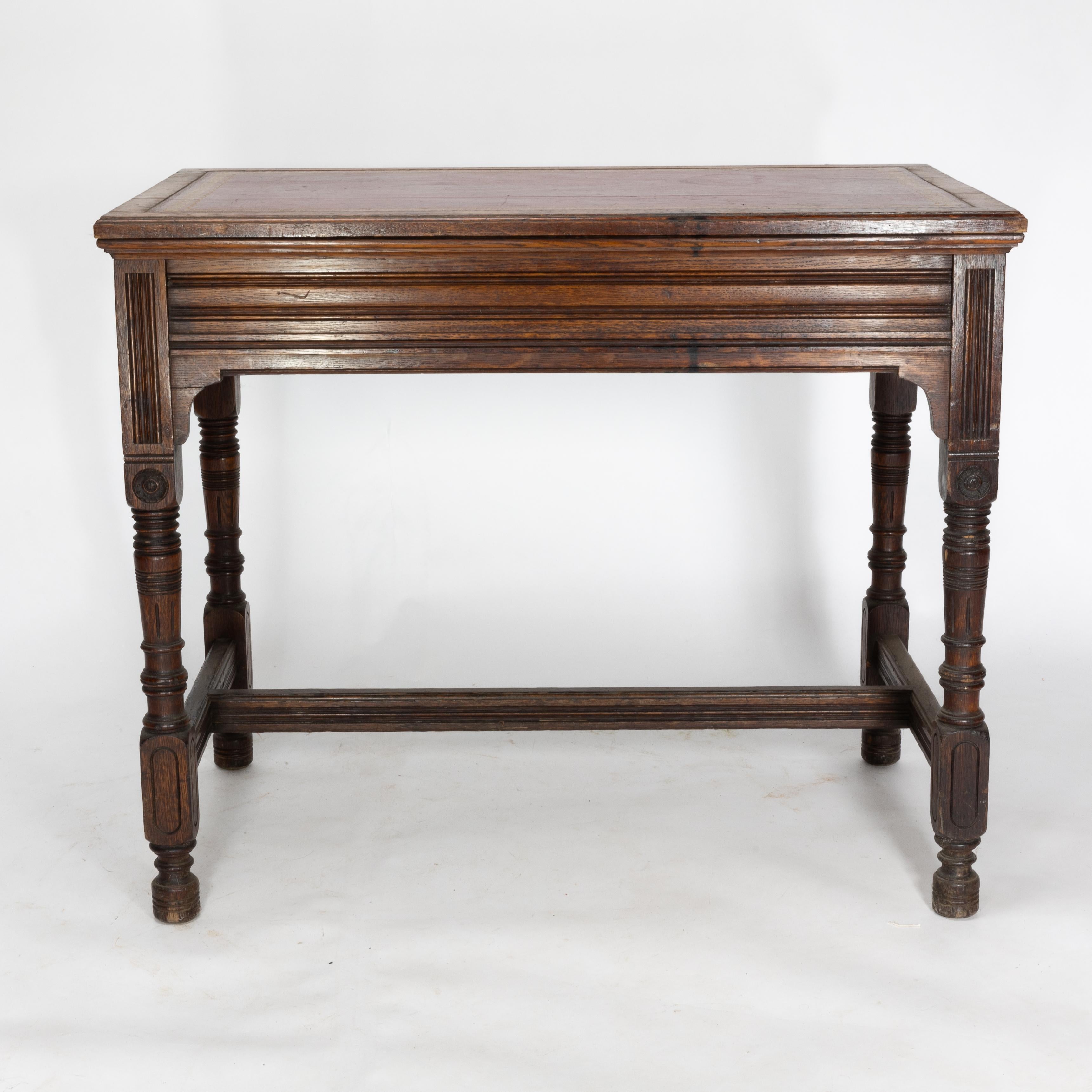 Bruce Talbert for Gillow and Co. A Gothic Revival Oak and Leather Writing Table For Sale 13