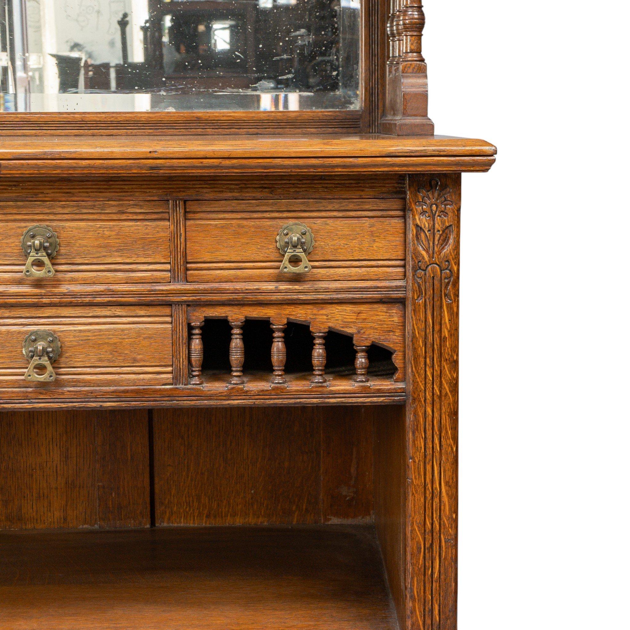 Bruce Talbert for Gillows Aesthetic Movement Oak Sideboard with Turned Finials For Sale 5