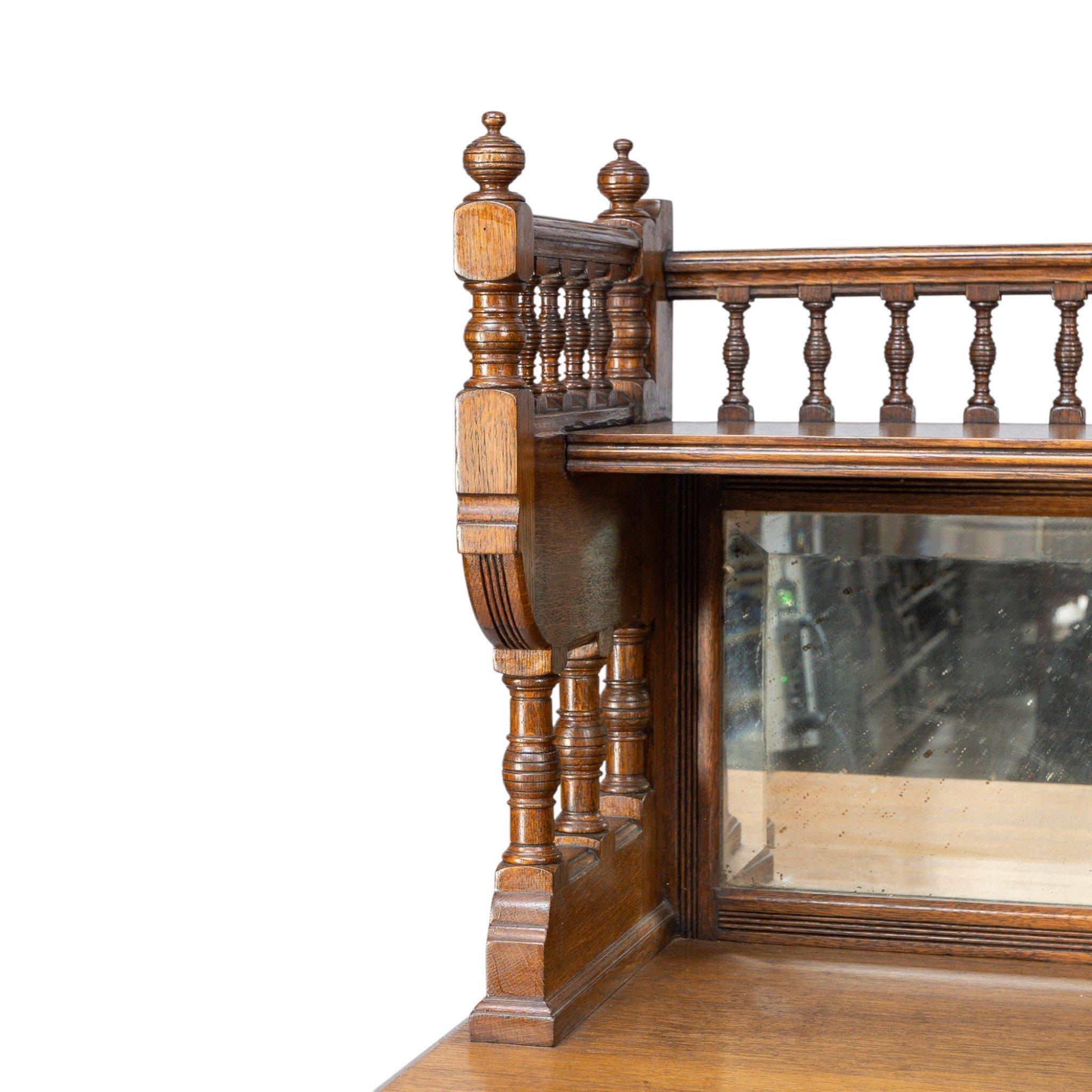 Bruce Talbert for Gillows Aesthetic Movement Oak Sideboard with Turned Finials For Sale 7