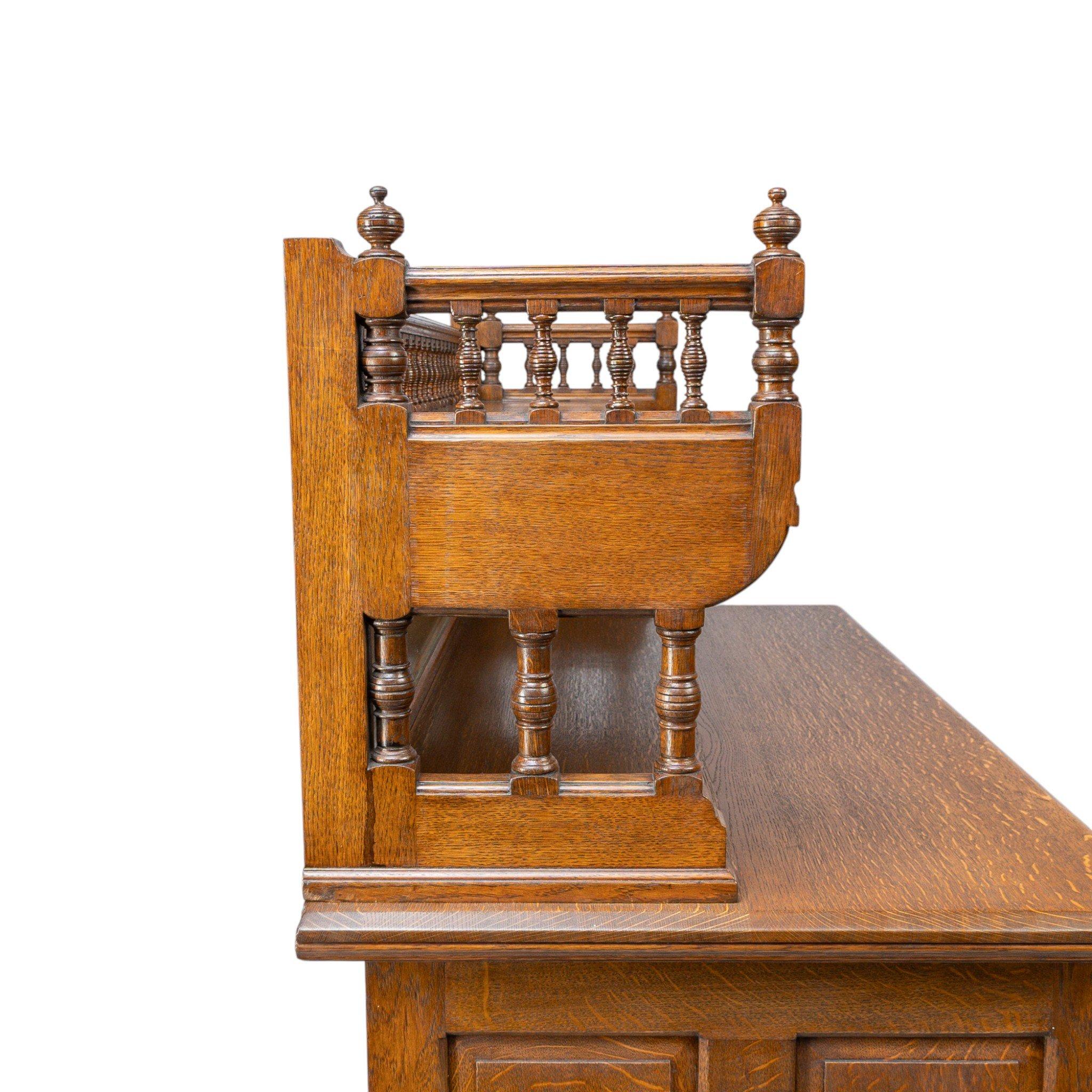 Bruce Talbert for Gillows Aesthetic Movement Oak Sideboard with Turned Finials For Sale 8