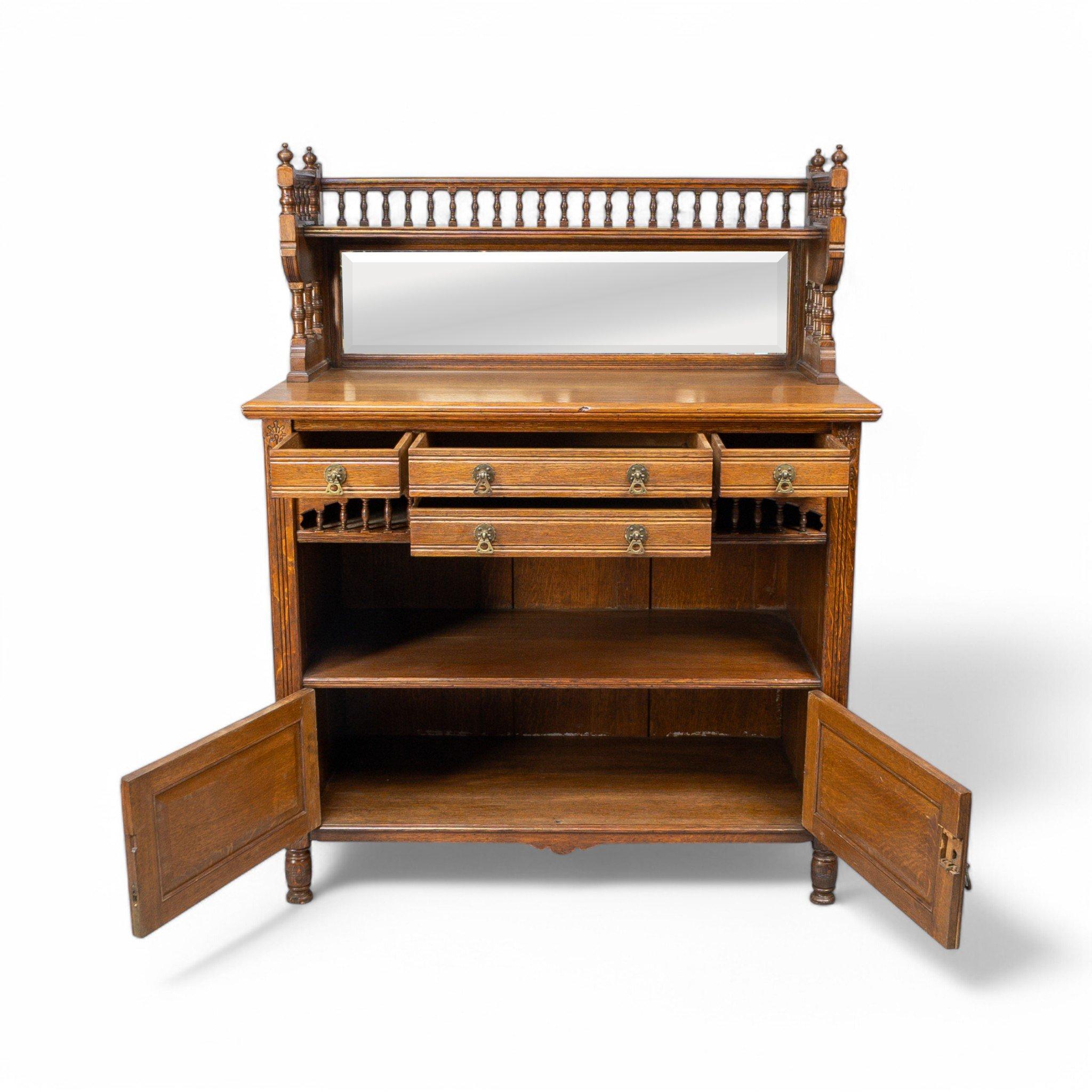 Bruce Talbert for Gillows Aesthetic Movement Oak Sideboard with Turned Finials For Sale 15