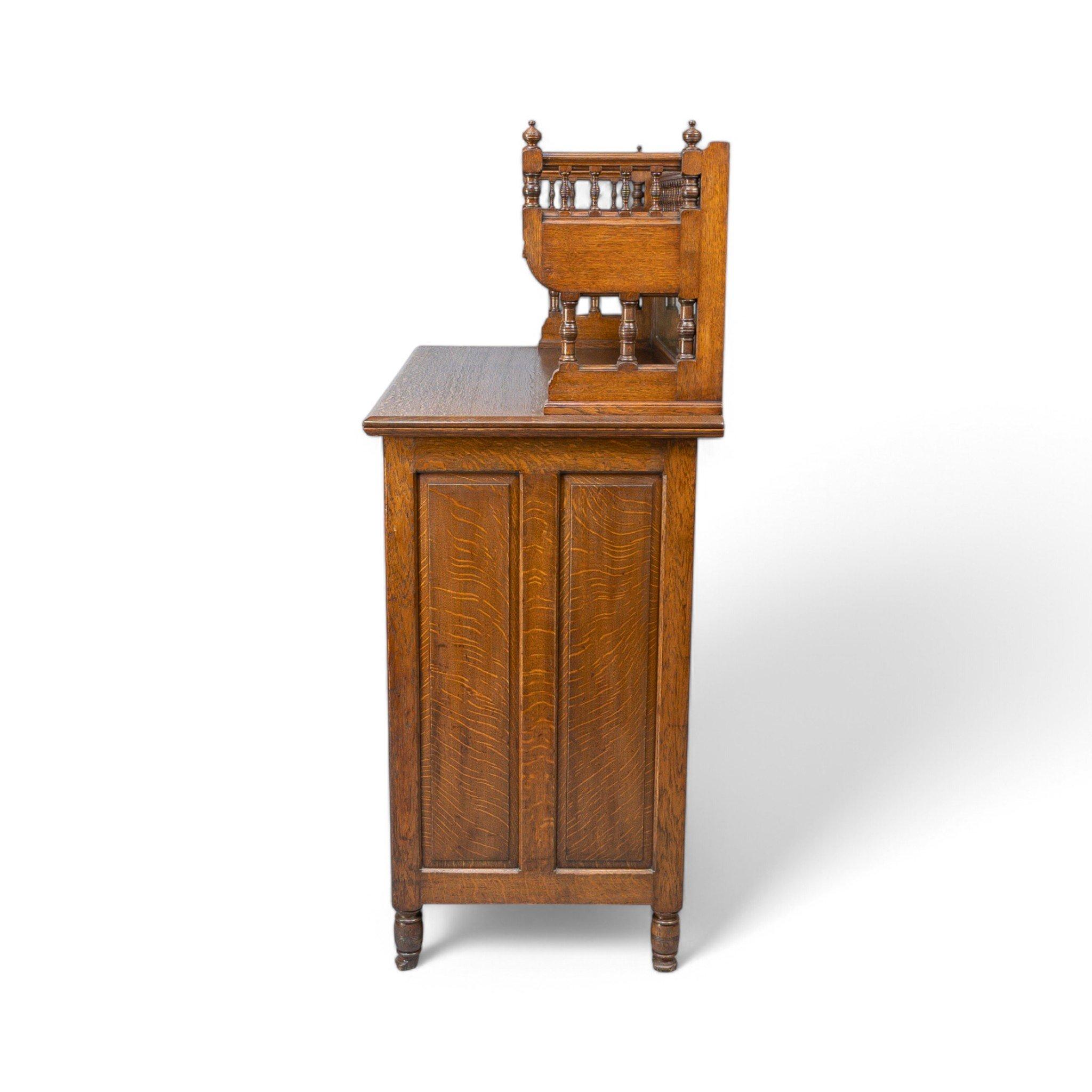 Bruce Talbert for Gillows Aesthetic Movement Oak Sideboard with Turned Finials For Sale 2