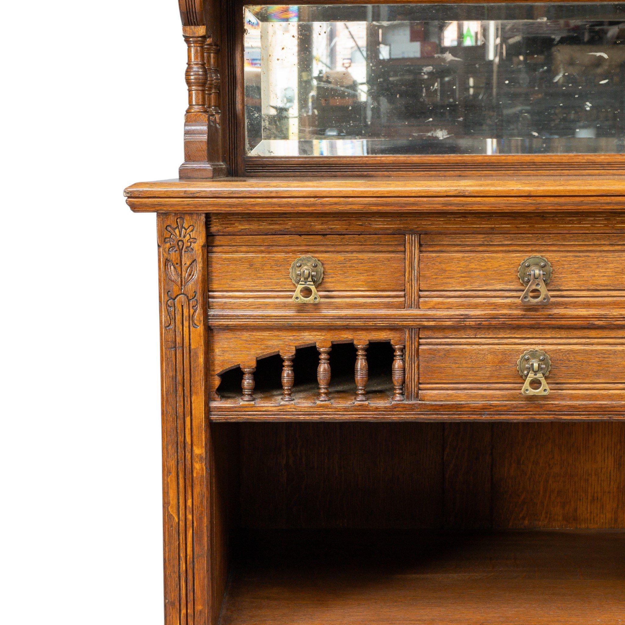 Bruce Talbert for Gillows Aesthetic Movement Oak Sideboard with Turned Finials For Sale 3
