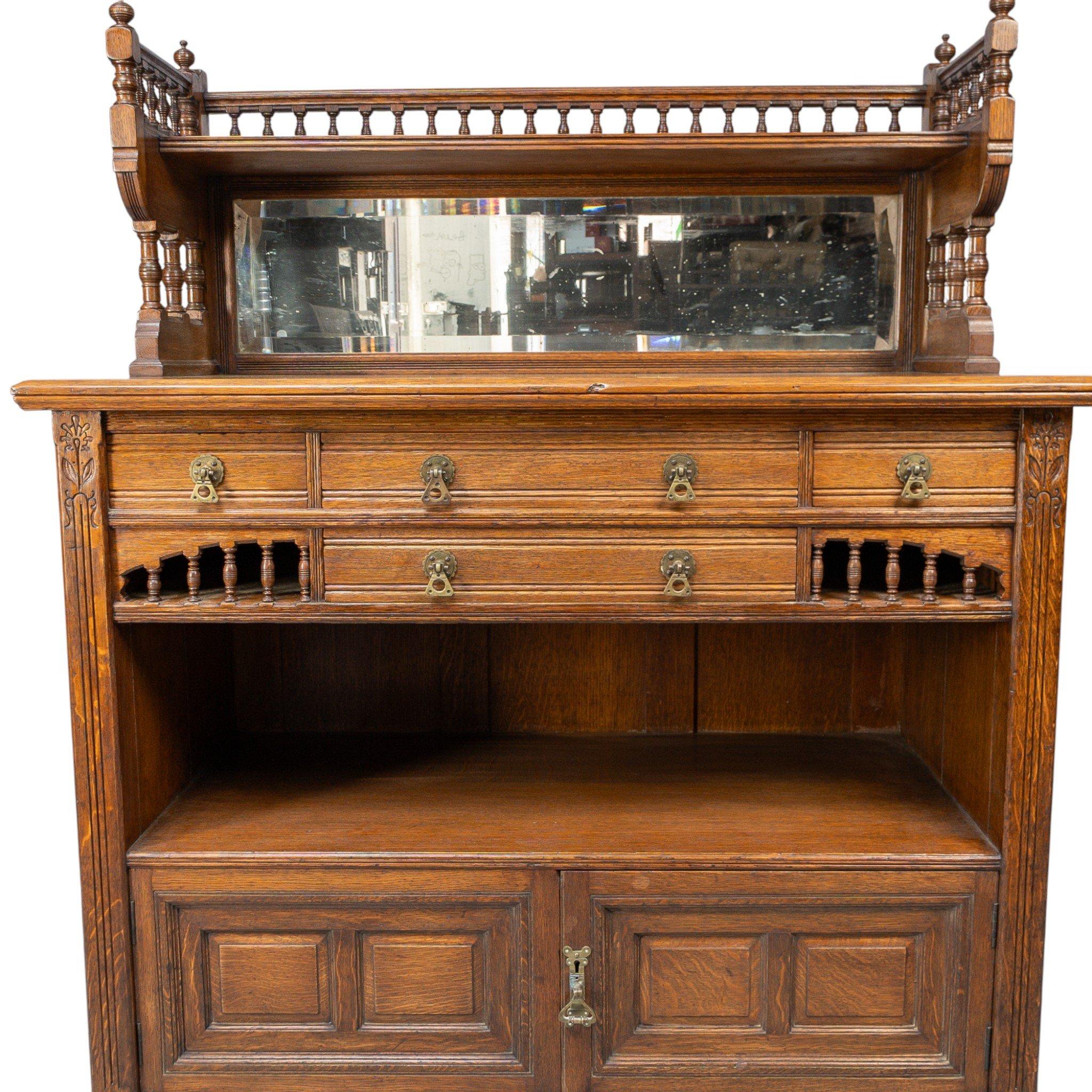 Bruce Talbert for Gillows Aesthetic Movement Oak Sideboard with Turned Finials For Sale 4