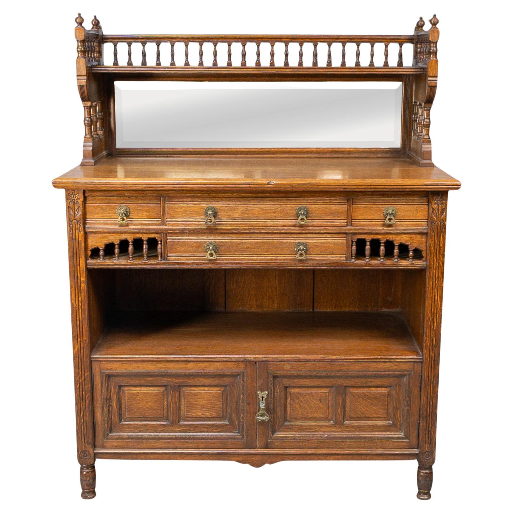 Bruce Talbert for Gillows Aesthetic Movement Oak Sideboard with Turned Finials For Sale