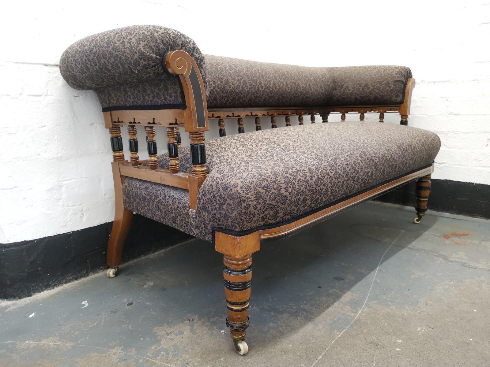 Bruce Talbert, for Gillows an Aesthetic Movement Ebonized & Parcel-Gilt Settee In Good Condition For Sale In London, GB
