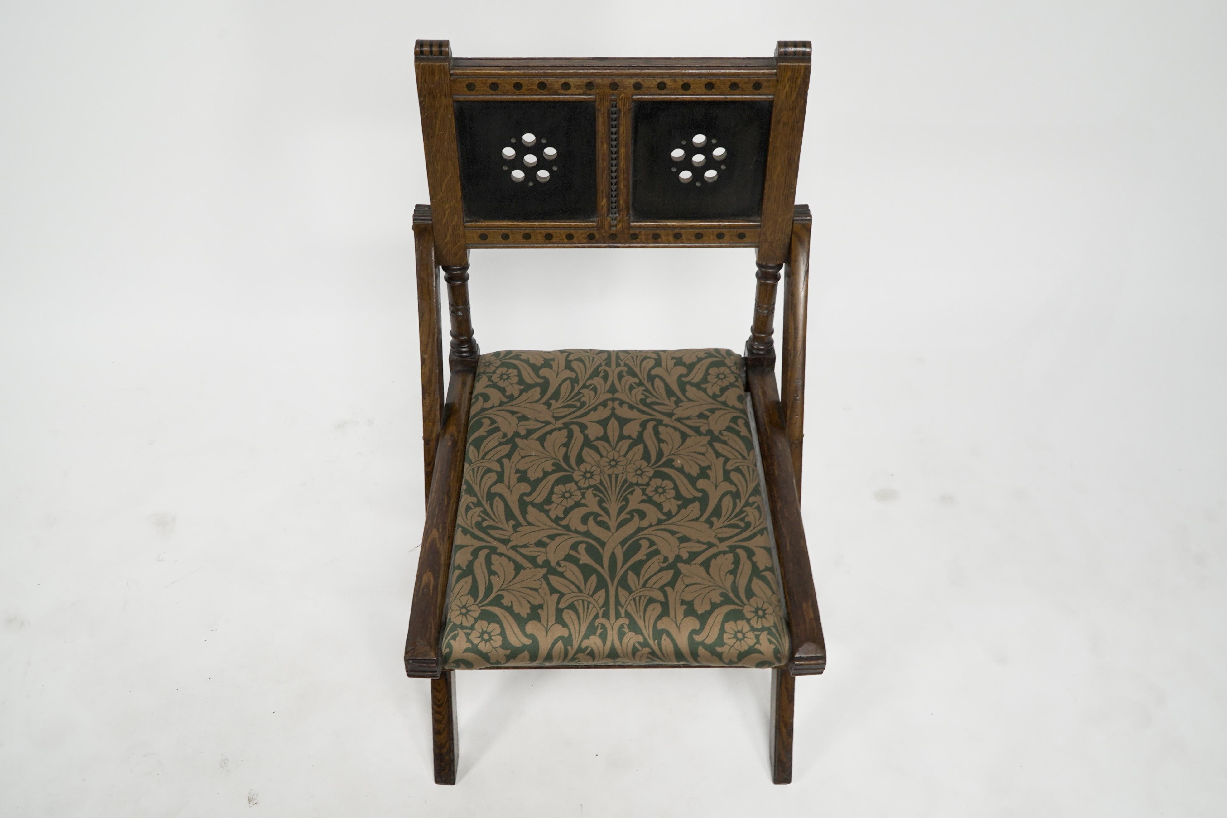 Late 19th Century Bruce Talbert for Gillows and Co. Aesthetic Movement scissor style side chair For Sale