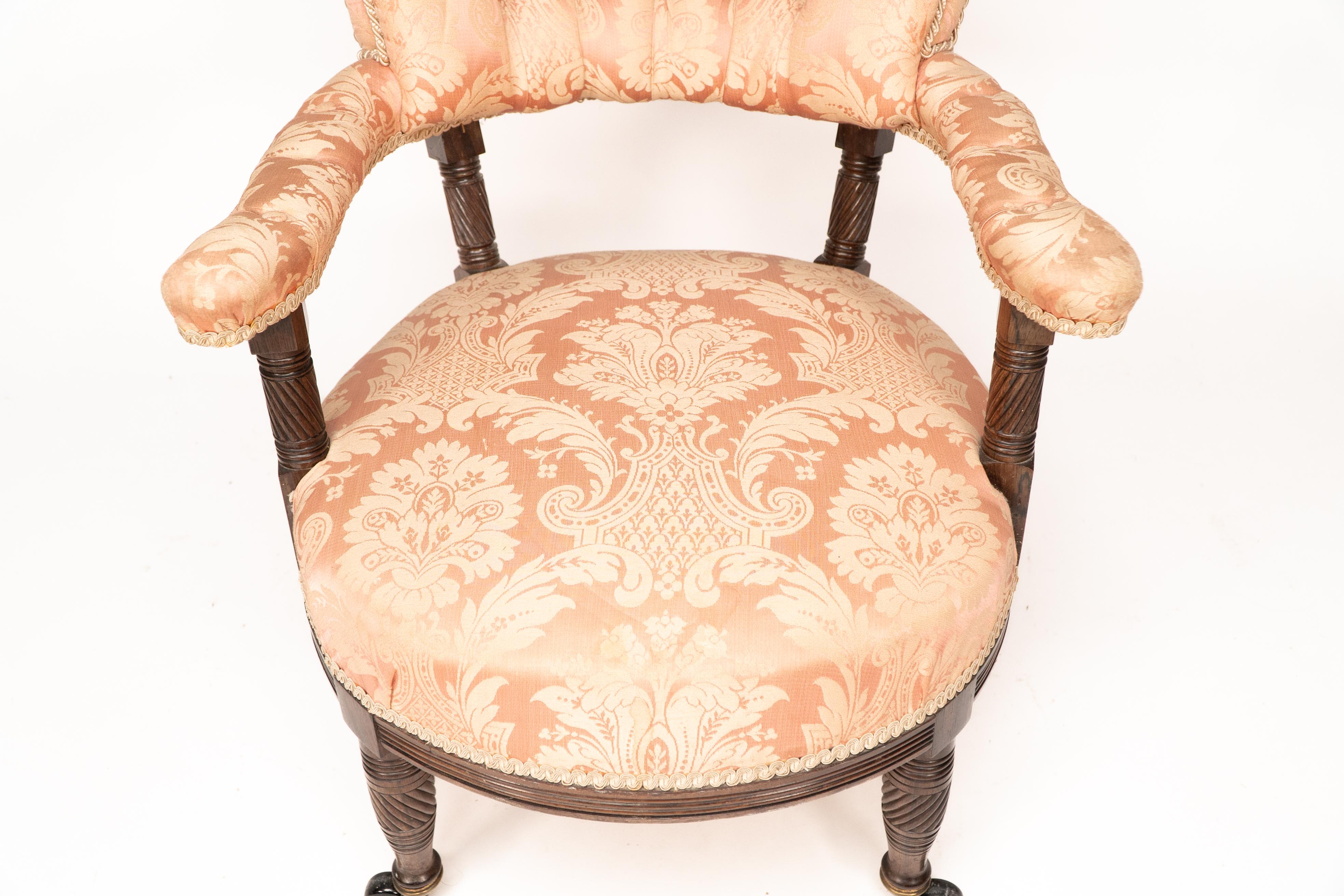 Bruce Talbert Gillows, Aesthetic Movement rosewood armchair with pink upholstery For Sale 6