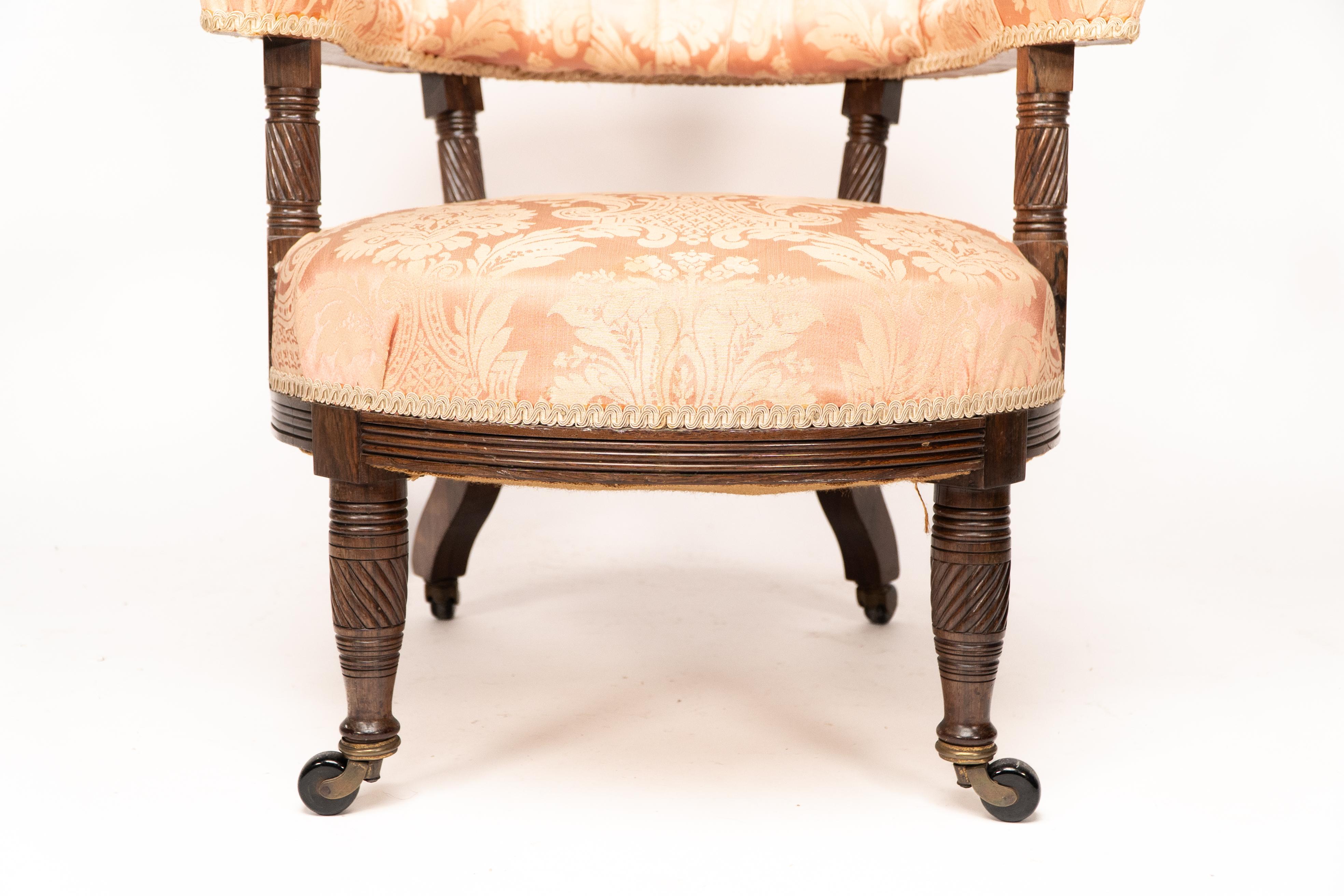 Bruce Talbert Gillows, Aesthetic Movement rosewood armchair with pink upholstery For Sale 7