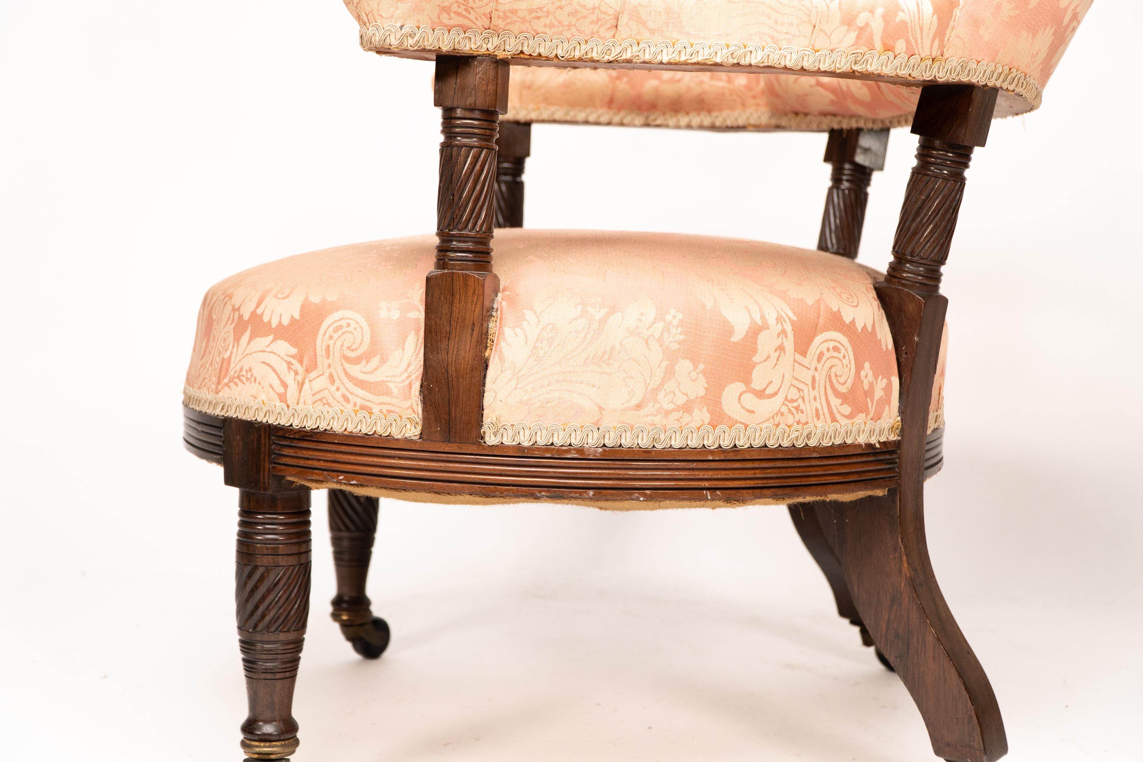 Bruce Talbert Gillows, Aesthetic Movement rosewood armchair with pink upholstery For Sale 8