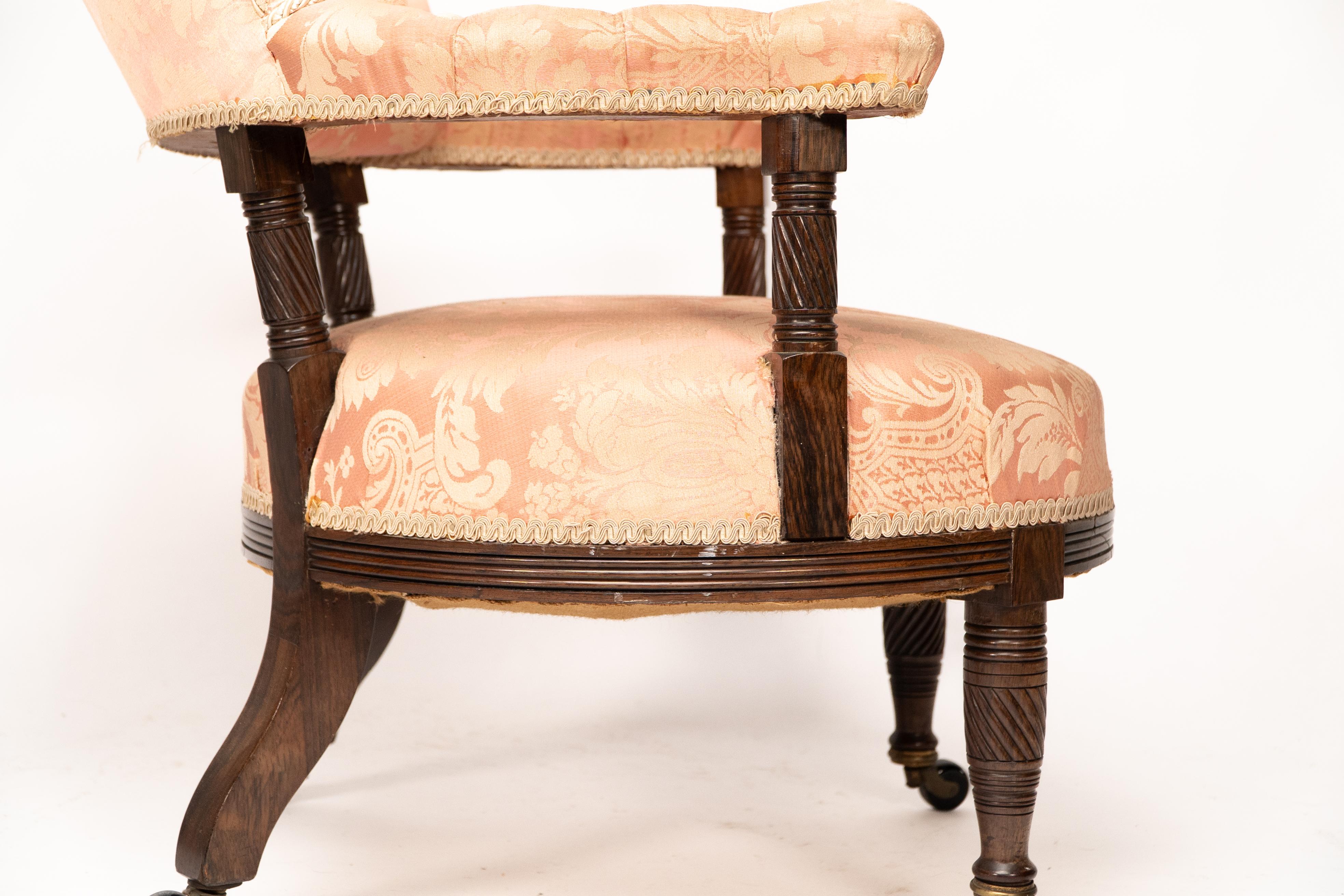 Bruce Talbert Gillows, Aesthetic Movement rosewood armchair with pink upholstery For Sale 9