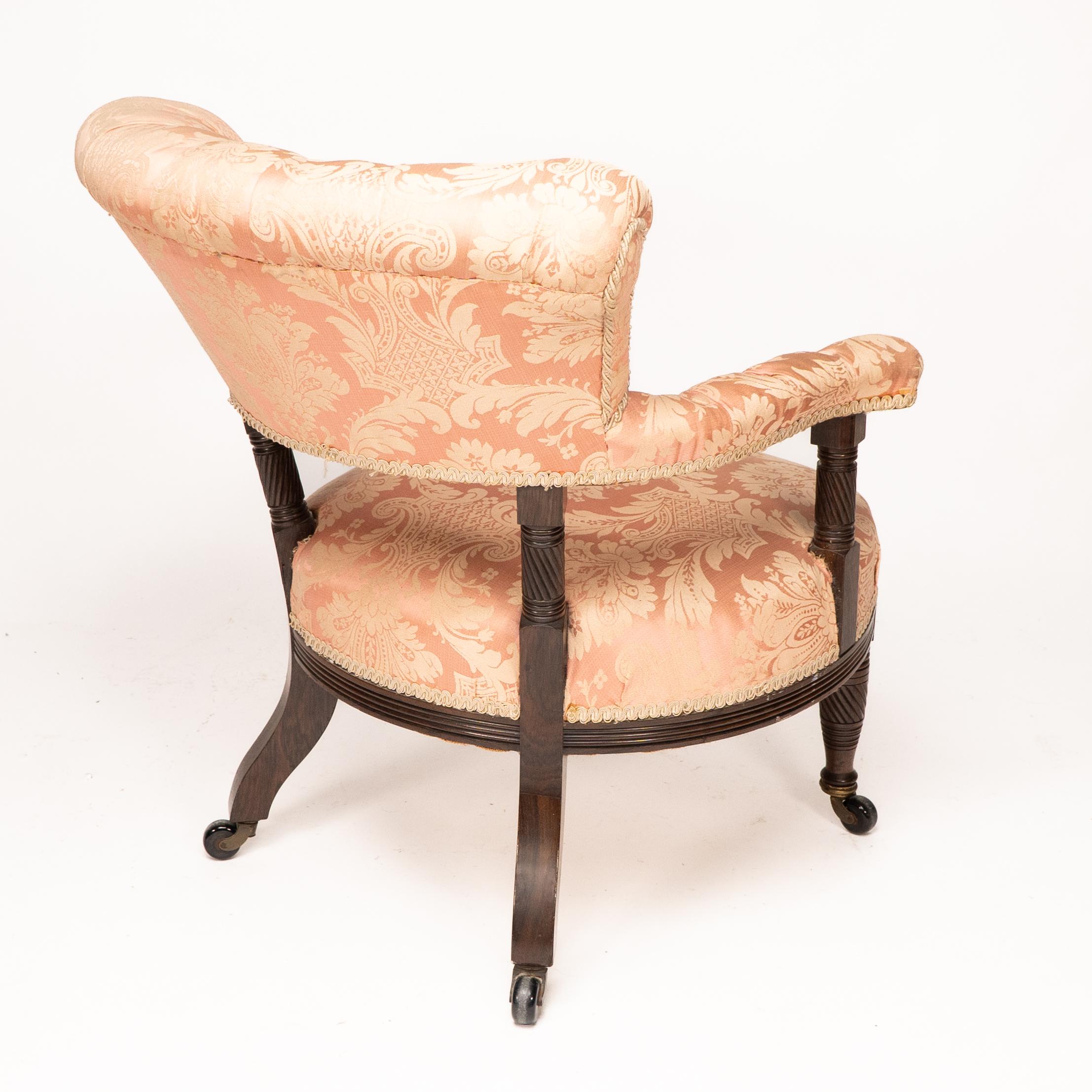 Bruce Talbert Gillows, Aesthetic Movement rosewood armchair with pink upholstery For Sale 12